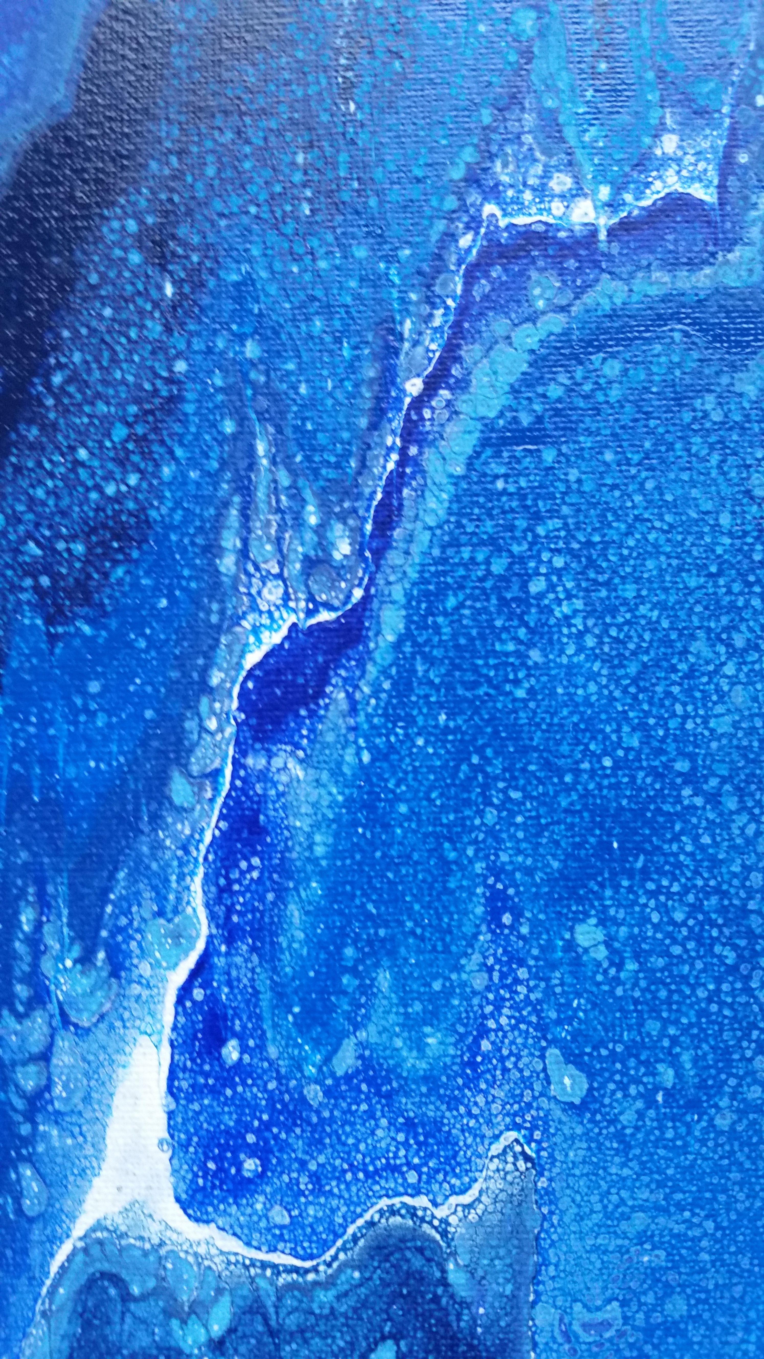 Title: Blue Granite  Medium: Acrylic on Canvas  Size: 20 W x 16 H x 0.7 in (41 cm x 51 cm x 2 cm)    Ready to Hang; signed on the back, the sides are painted the same style as the front and a signed certificate of authenticity is included.