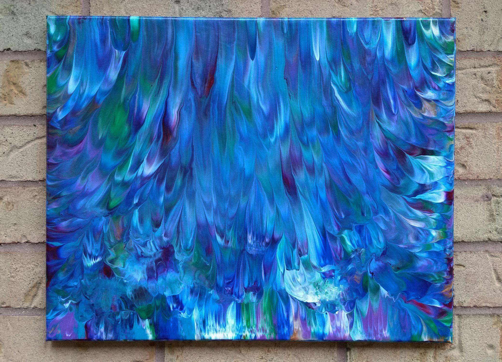 Breath of Fresh Air II is a calming original abstract painting with a cool and refreshing color scheme, beautiful movement, unique textures and a high gloss finish.     Original Abstract Painting (Created in 2017)  Acrylic on Canvas  20