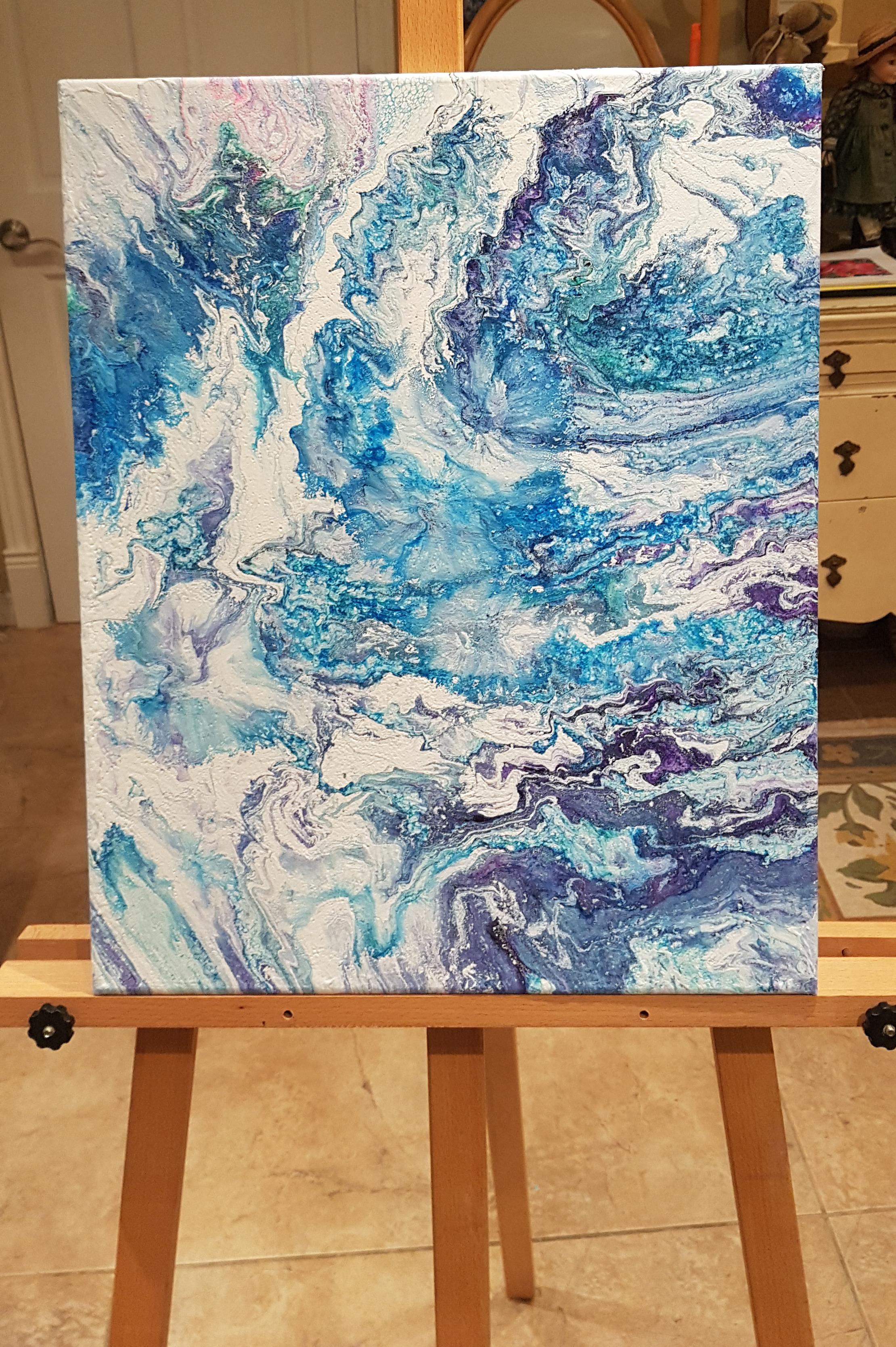 Celestial Waves, Himmelblaues Raumgemälde, Gemälde, Acryl auf Leinwand (Abstrakt), Painting, von Alexandra Romano