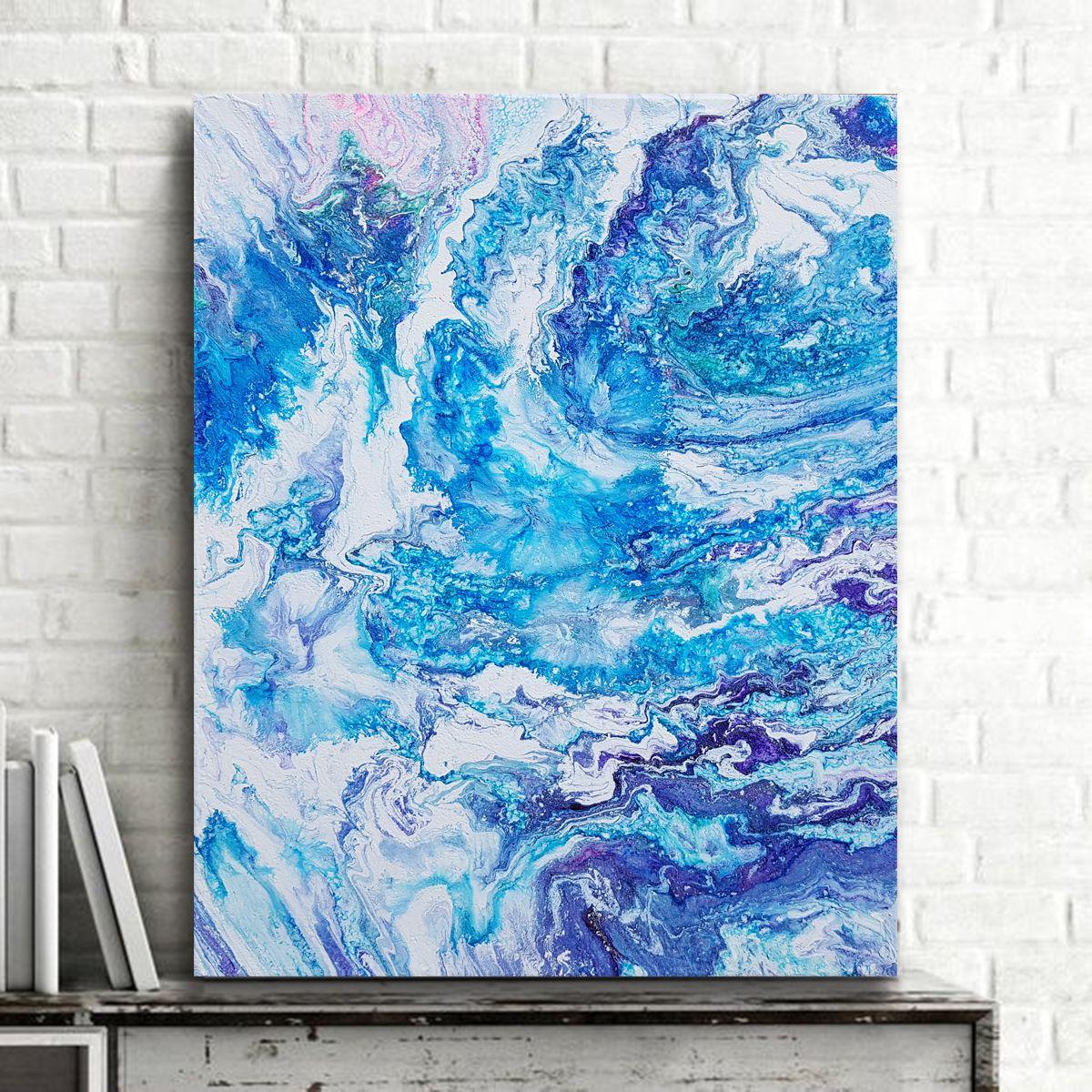 Celestial Waves, Heavenly Blue Space Painting, Painting, Acrylic on Canvas For Sale 1