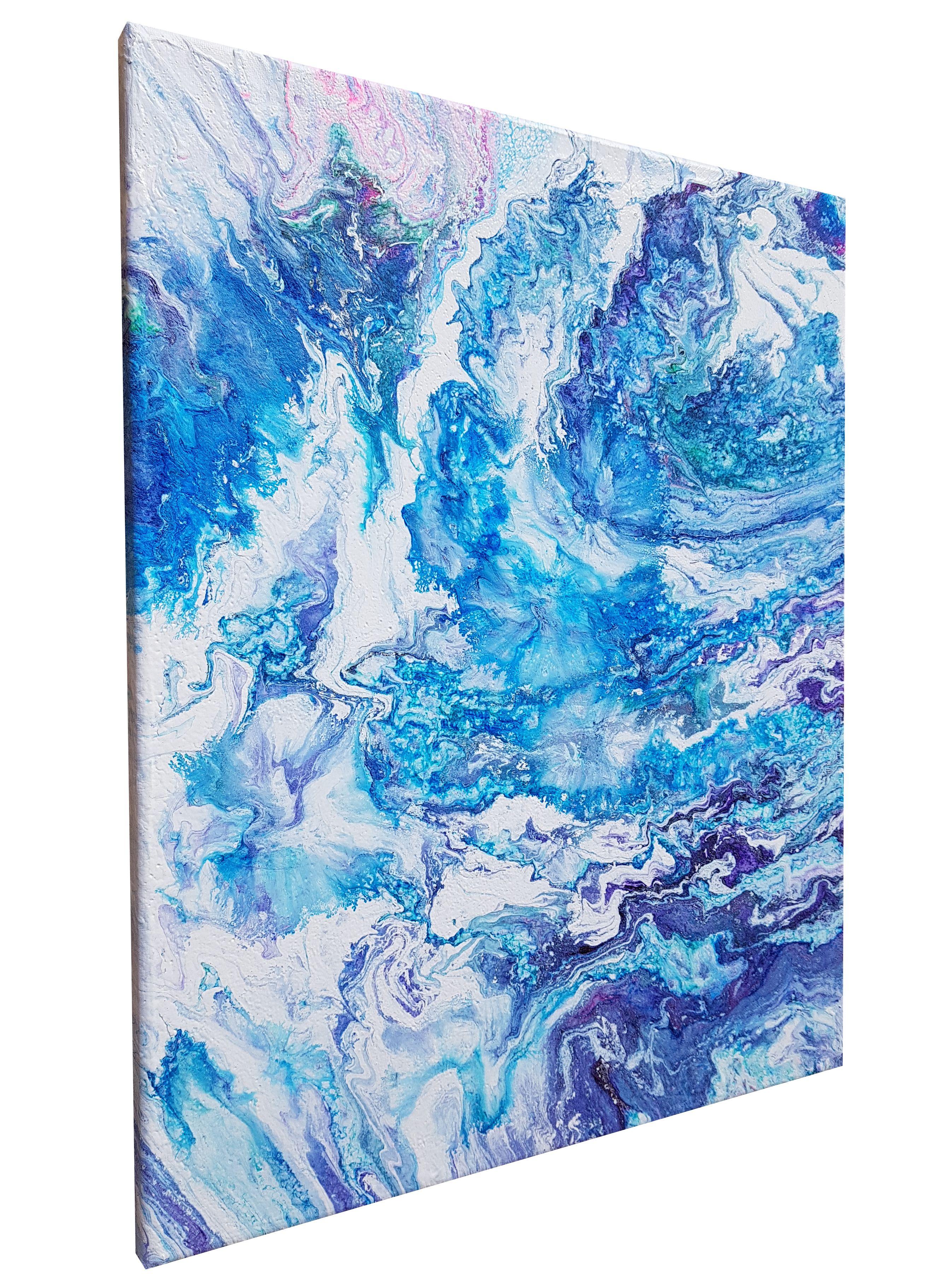 Celestial Waves, Heavenly Blue Space Painting, Painting, Acrylic on Canvas For Sale 2