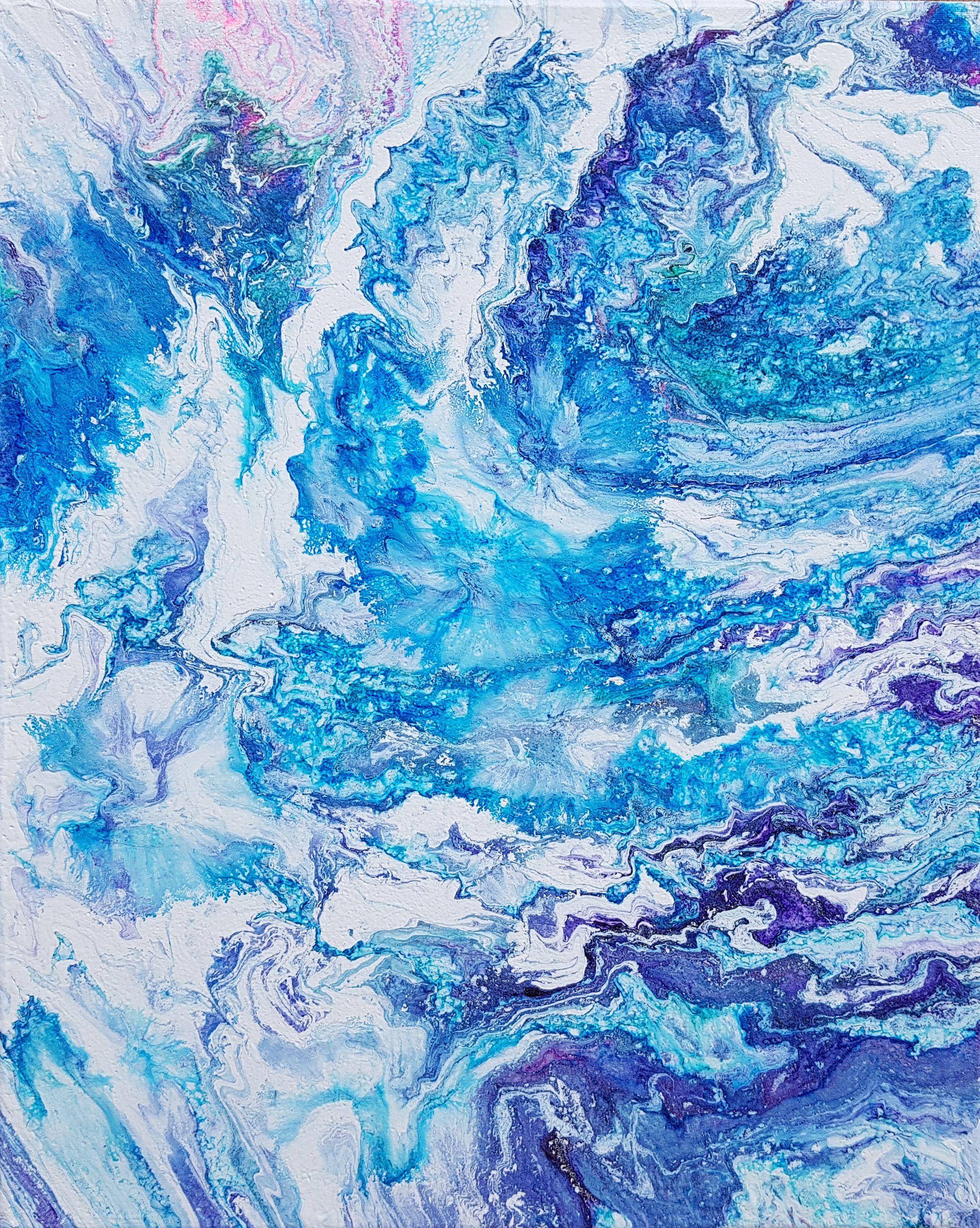 Celestial Waves ist ein originelles abstraktes expressionistisches Gemälde, das die himmlische, extraterrestrische Energie des Weltraums, die Himmelskörper und die himmlische Schönheit des Meeres einfangen soll.     Titel: Celestial Waves  Medium:
