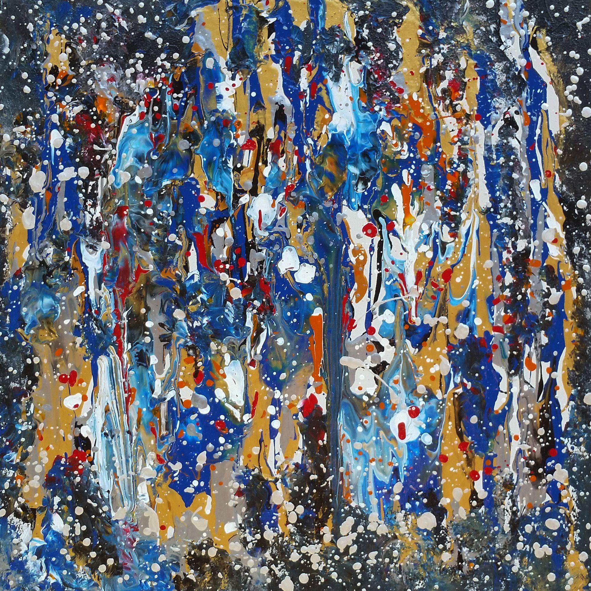 Abstract expressionism style painting with bold colours, texture and splatter. This is the first painting completed at the live painting event at Yonge-Dundas square in Toronto during Youth Day, summer of 2016.    Original Abstract Painting (Created