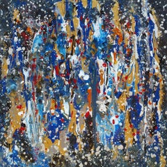 Kosmischer Schneesturm  20" x 20", Gemälde, Acryl auf Leinwand