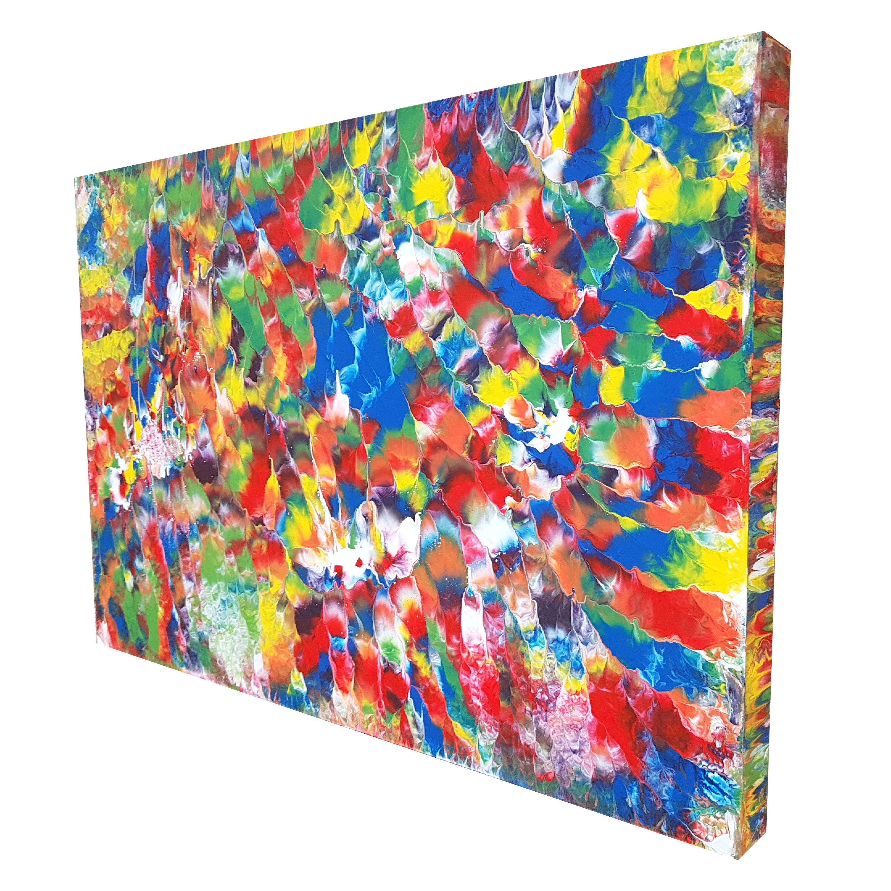 Creating this piece was a blissful release of emotion for me. Letting out all insecurities and trusting in the present moment to allow the painting to evolve. I wanted to make a bold impact by painting large brush strokes in vivid colours; colours