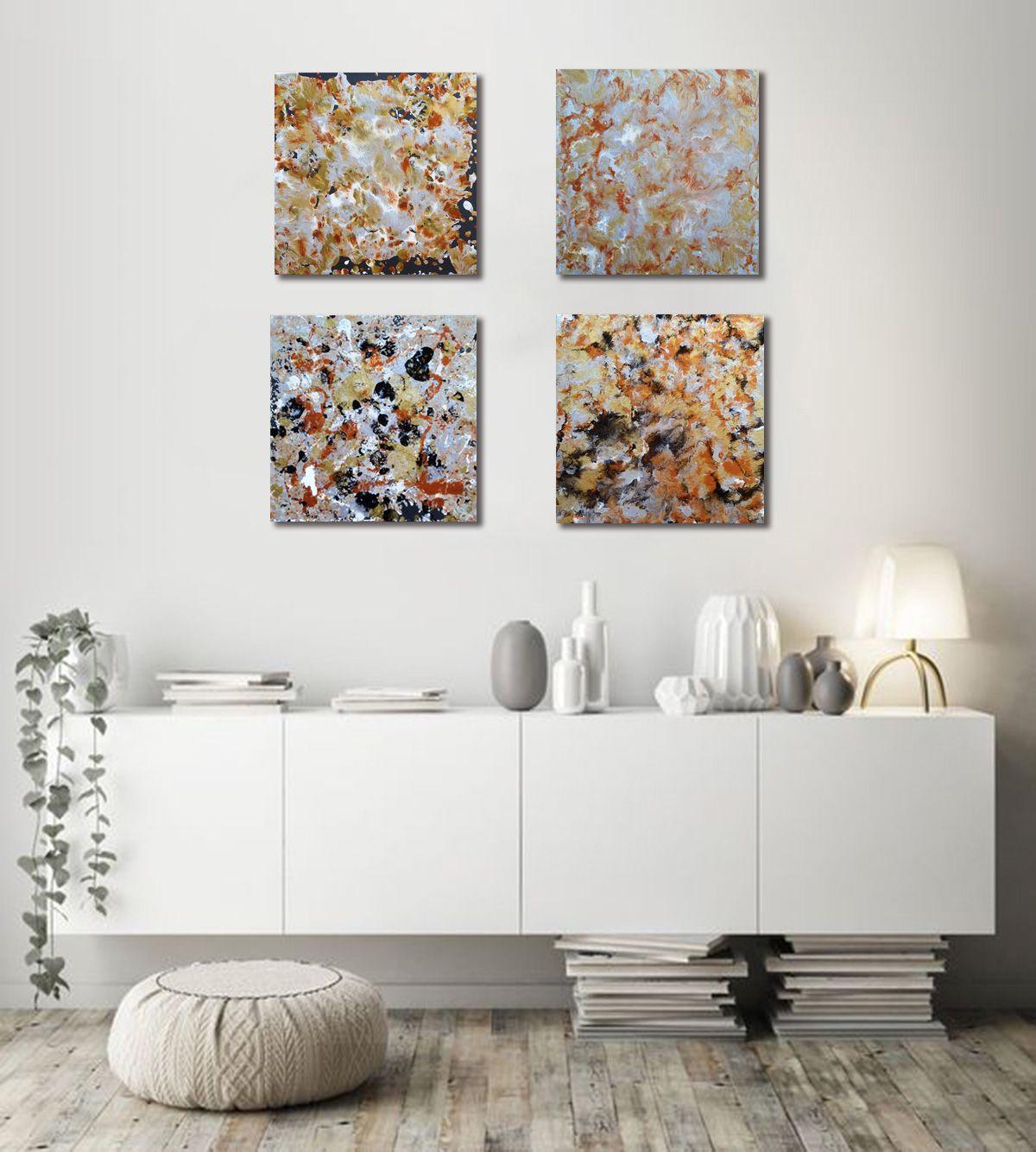 Title: Fluid I, II, III, IV  Medium: Mixed Media on Gallery Wrapped Canvas' (4 Panels)   Size: 12 W x 12 H x 1.5 in  30 x 30 x 4 cm /each   Total Size: 24