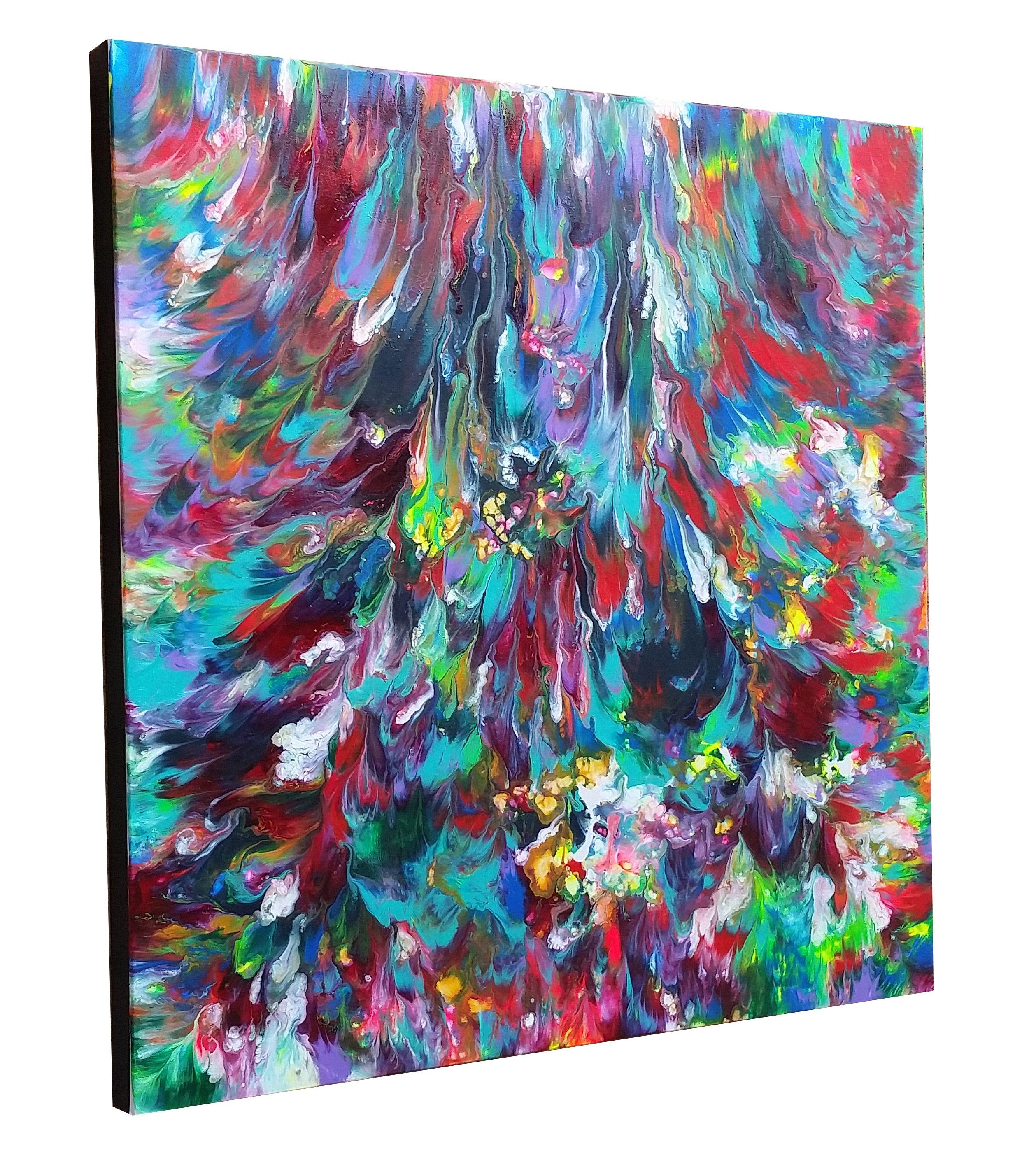 Good Karma is a vibrant abstract acrylic painting that exudes positive energy. This painting will make you smile when you look at it and brings good karma to your home.    Title: Good Karma  Size: 30