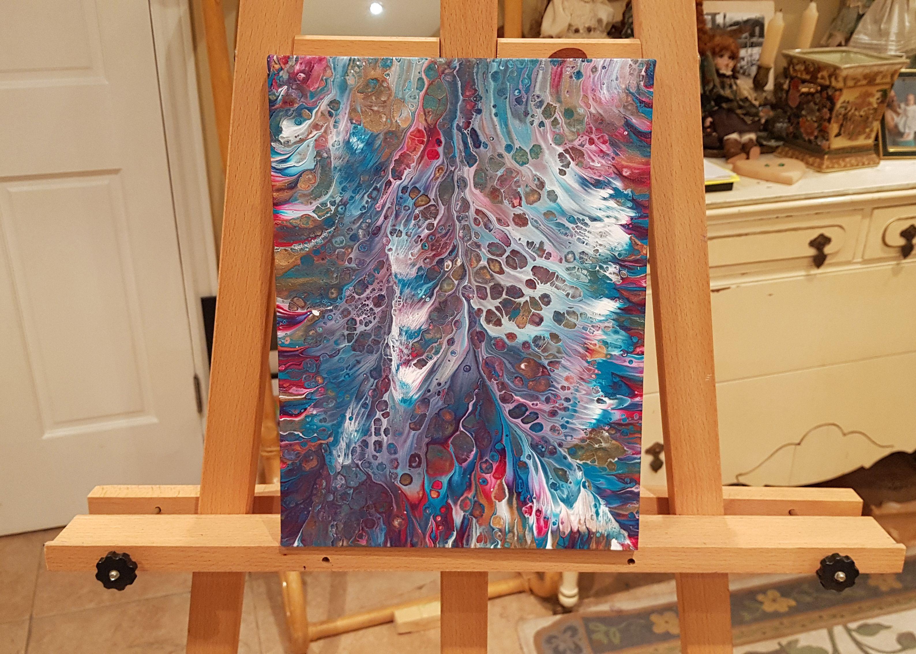 Mermaid Cove is a bold abstract painting with fierce movement inspired by the ocean, and a calming, complimentary colour scheme.    Title: Mermaid Cove  Dimensions: 9