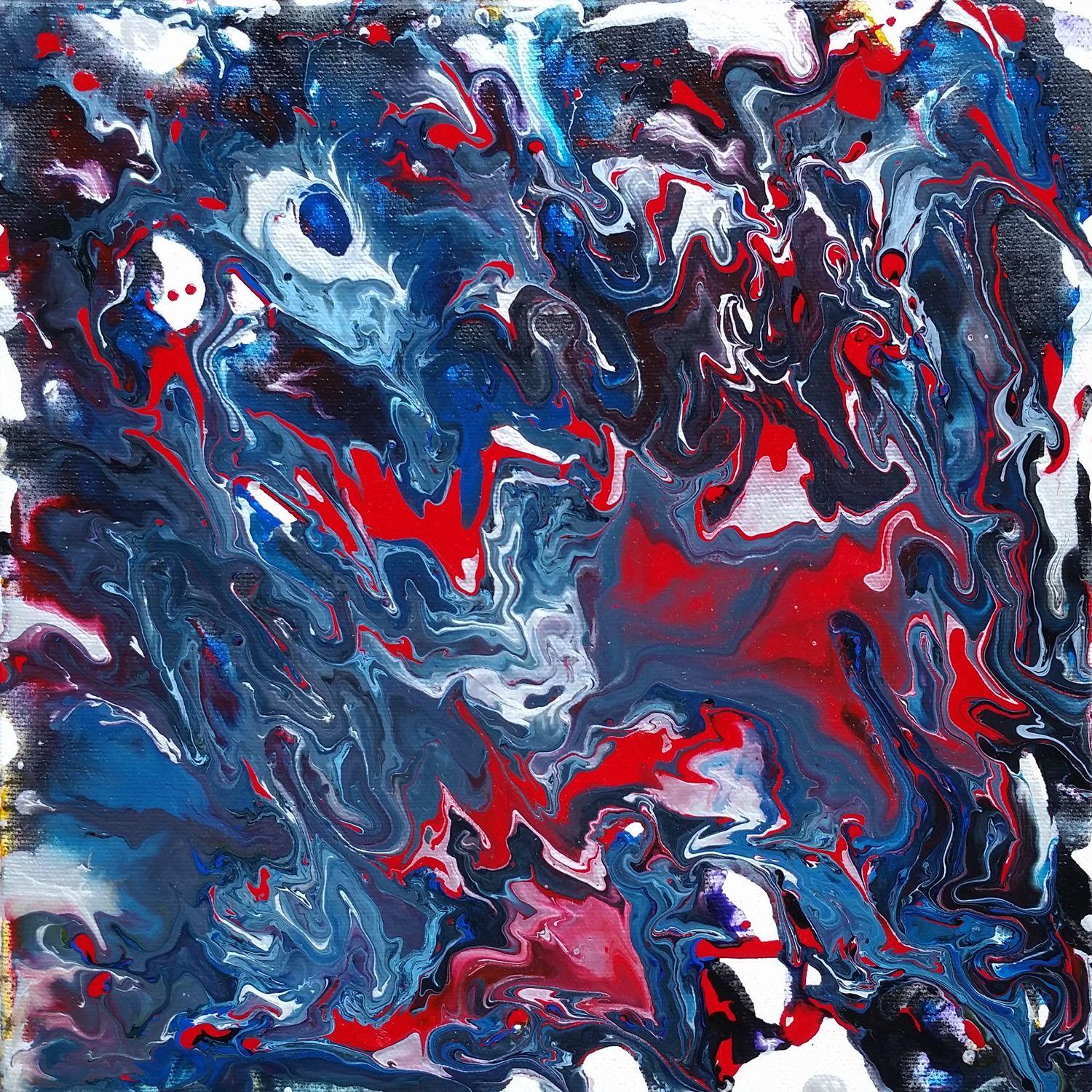 Nebula Flow is a fluid painting of outer space. The "Orion Nebula" is a nebula in the milky way which contains red and blue-violet colors. This is one of the paintings completed at the live art event at Yonge-Dundas Square in Toronto for Youth Day