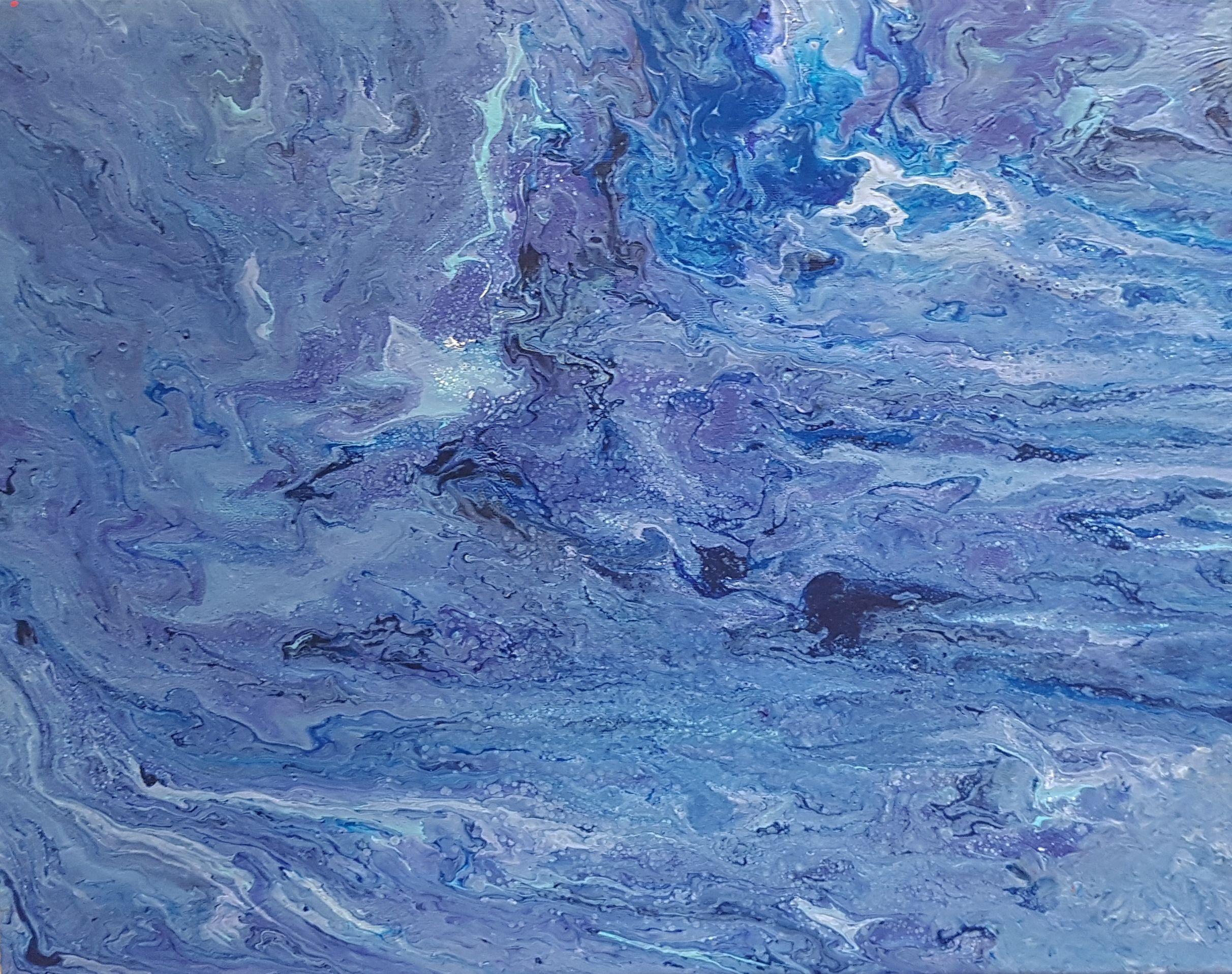 Ocean blue is a calming, original abstract fluid painting that exudes the refreshing feeling you get when you stare at a beautiful blue ocean on a hot summers day. Light, medium and dark blue tones blend and create spontaneous, flowing movement.   