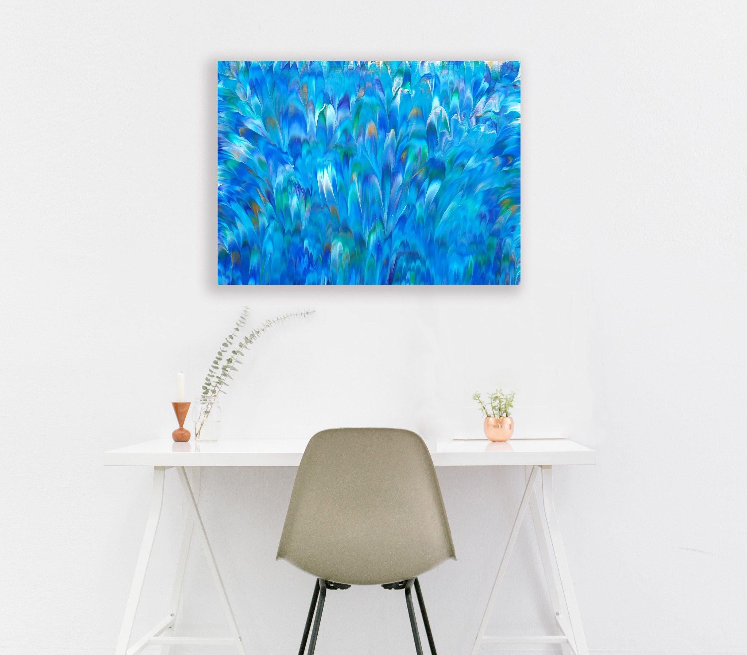 Peacock II, Original texturierte Federn, Gemälde, Acryl auf Leinwand 5