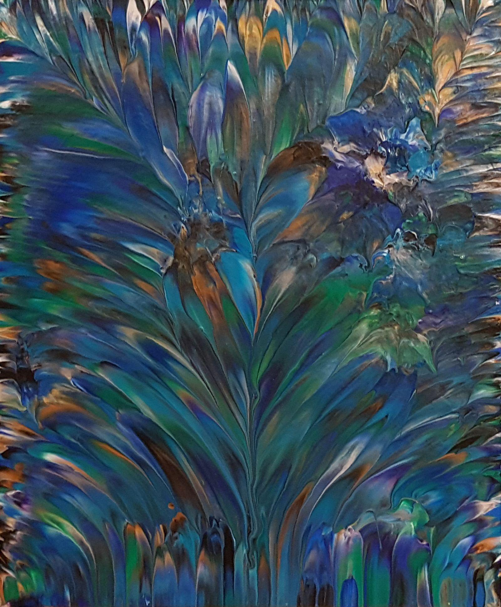 Alexandra Romano Abstract Painting - Peacock V  20 x 24 IN, Painting, Acrylic on Canvas