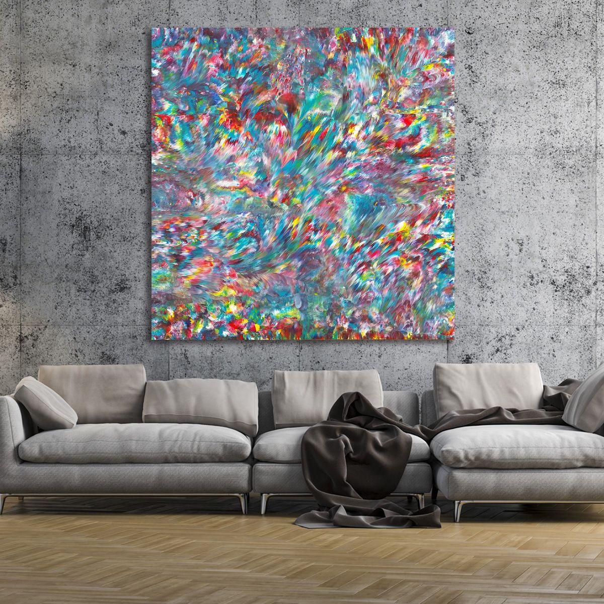 Psychedelic Waterfall No. 5, Painting, Acrylic on Canvas - Gray Abstract Painting by Alexandra Romano
