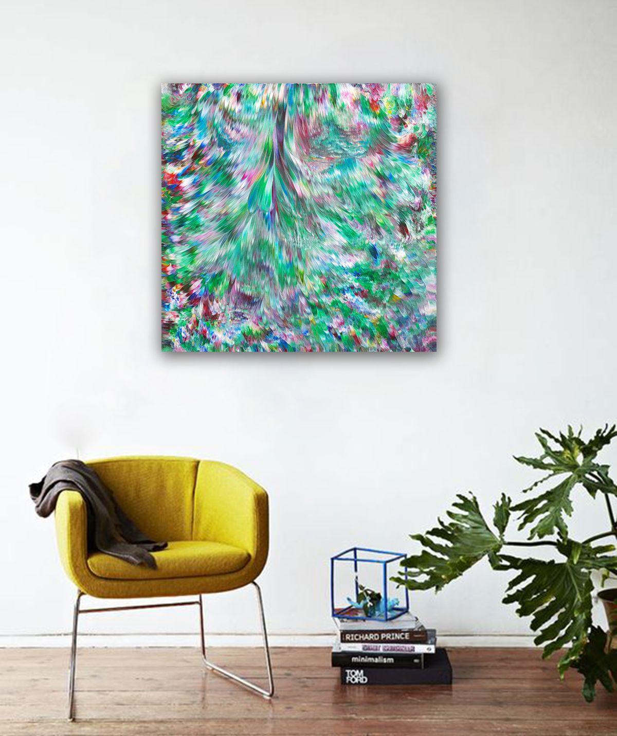 Rainforest, Painting, Acrylic on Wood Panel - Blue Abstract Painting by Alexandra Romano