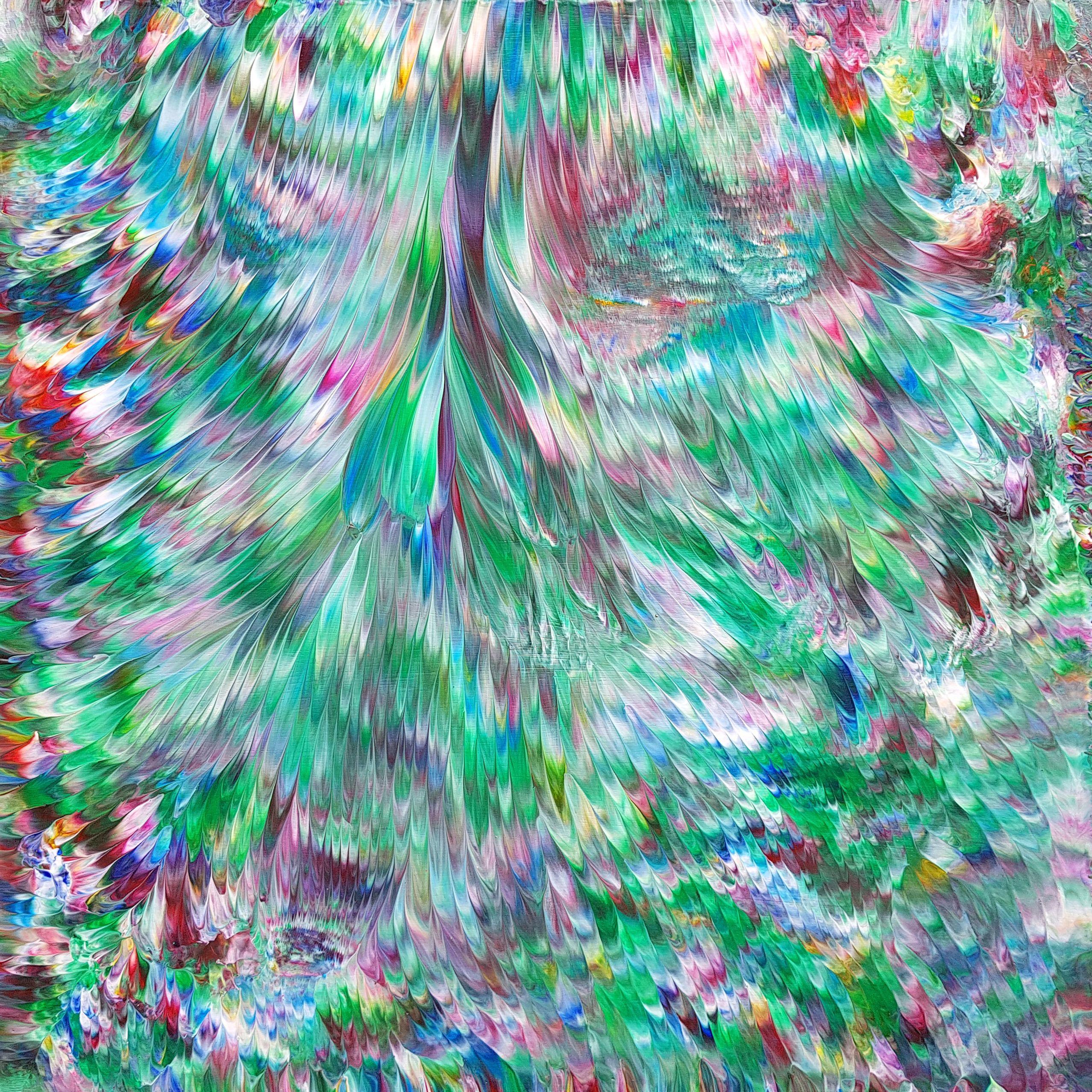 Foresta pluviale, Pittura, Acrilico su pannello di Wood - Abstract Painting Blu di Alexandra Romano