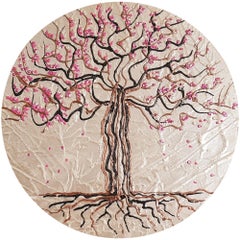 Sakura  10" Round, Painting, Acrylic on Wood Panel