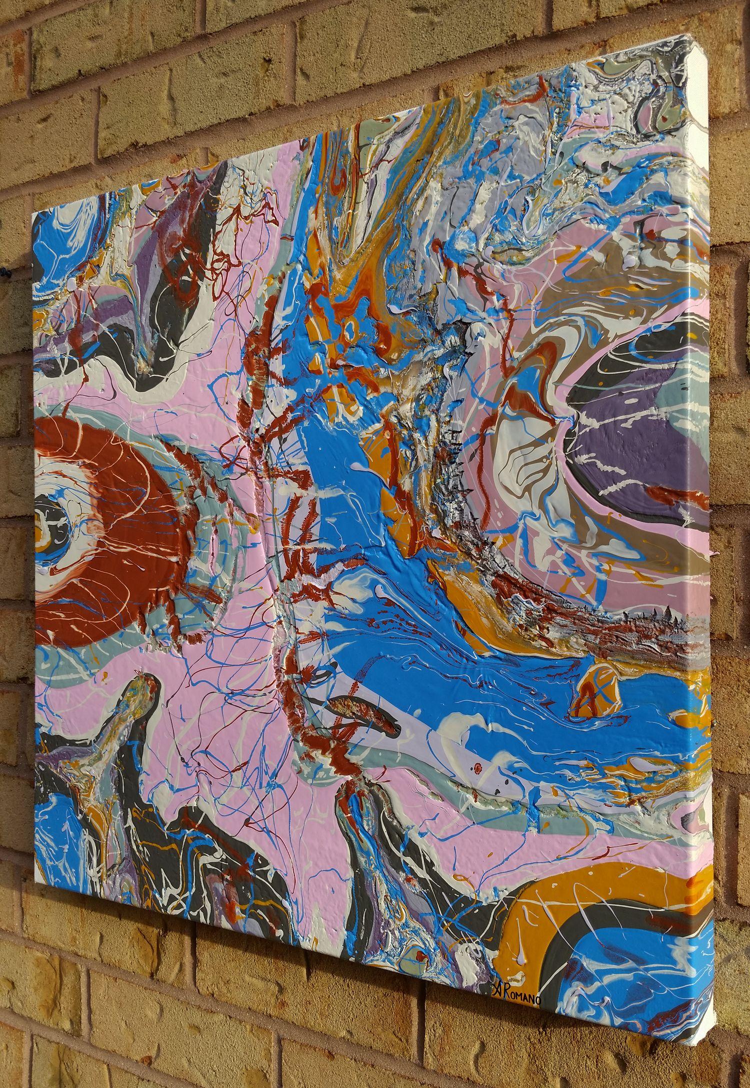 Tectonic Plates est une peinture abstraite texturée originale composée de couches épaisses de peinture acrylique superposées. Les acryliques épaisses ont créé un effet de craquelure naturelle dans certaines zones, ce qui me rappelle les plaques
