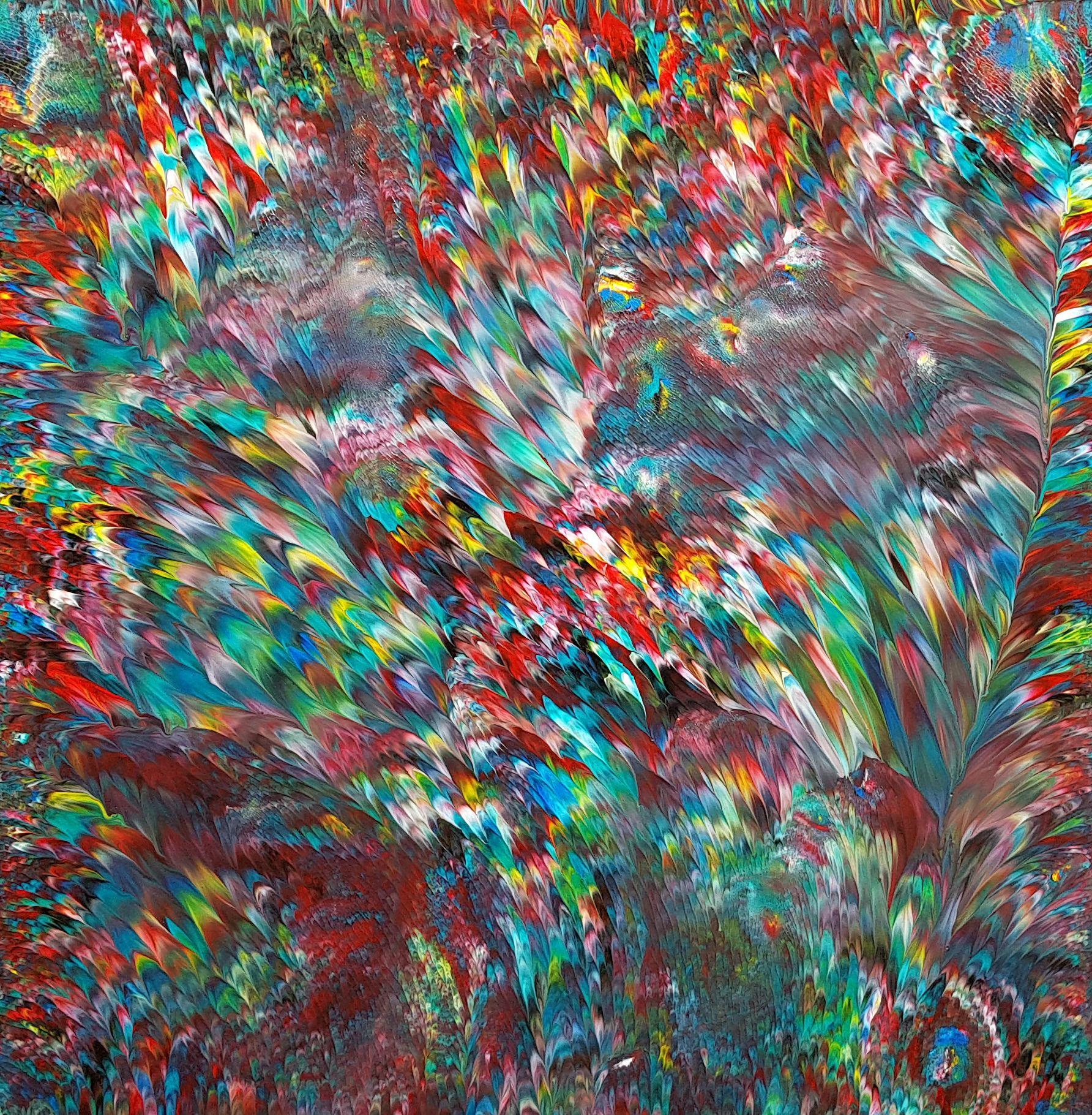Alexandra Romano Abstract Painting - Underwater Oasis  48" x 48", Painting, Acrylic on Wood Panel