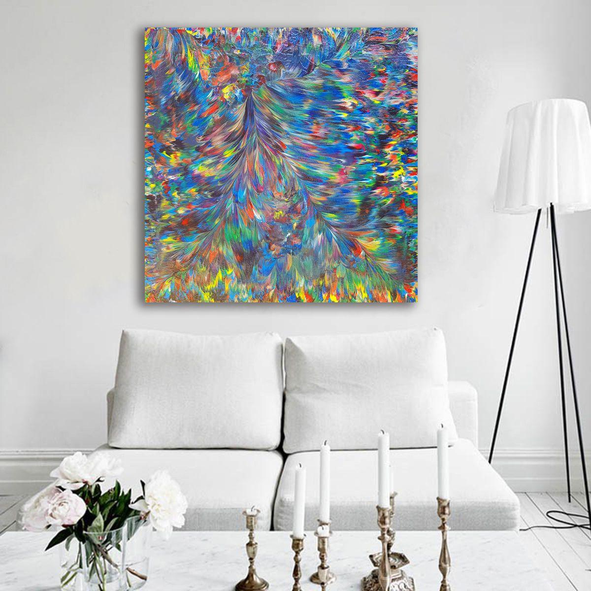 Wild Peacock, Painting, Acrylic on Canvas - Gray Abstract Painting by Alexandra Romano
