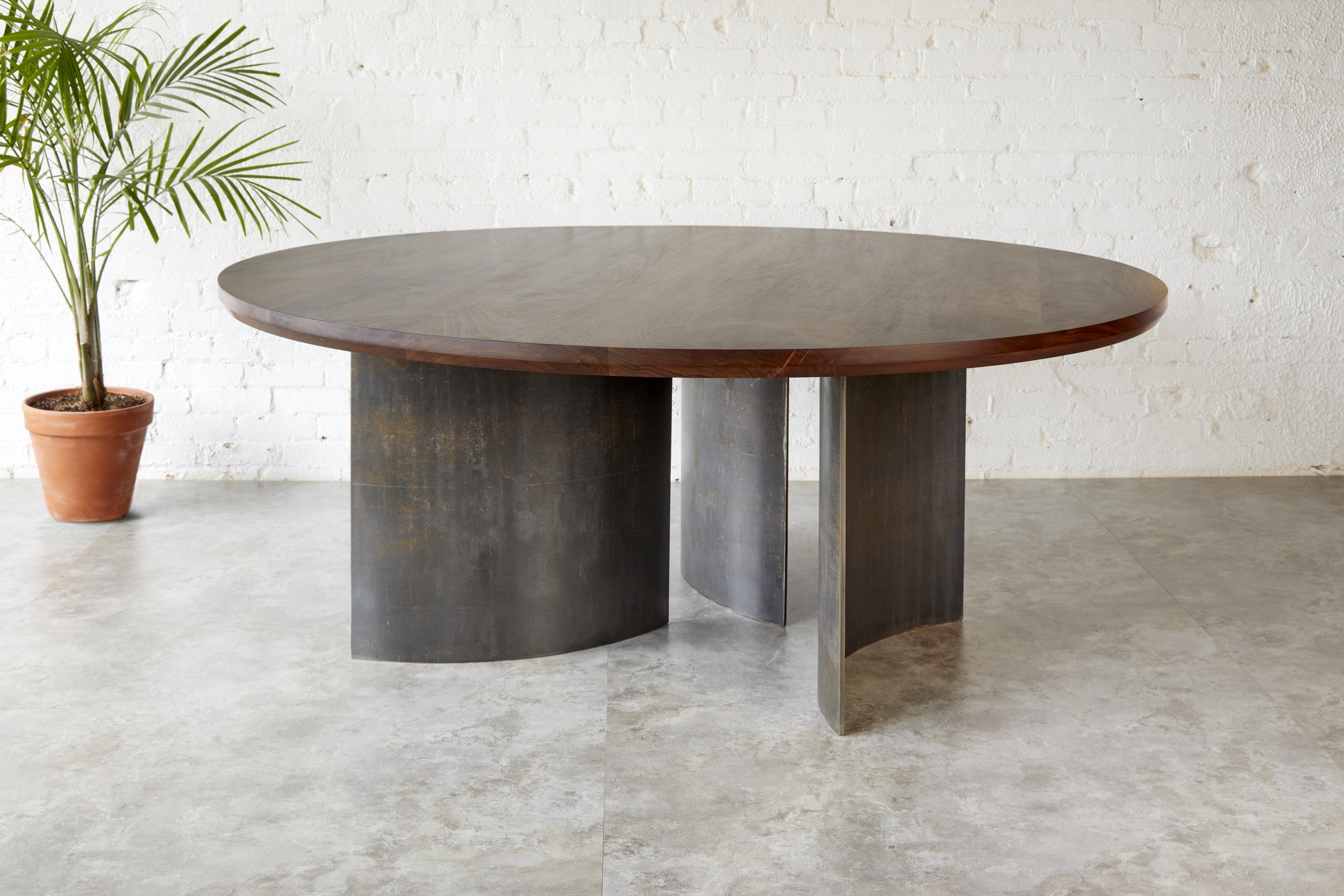 Modern Ban Round Dining Table in Black Walnut and Steel by Autonomous Furniture For Sale