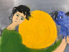 "Après la guerre", Surréaliste, Oiseaux, Blanc, Jaune, Vert, Bleu, Peinture à l'huile