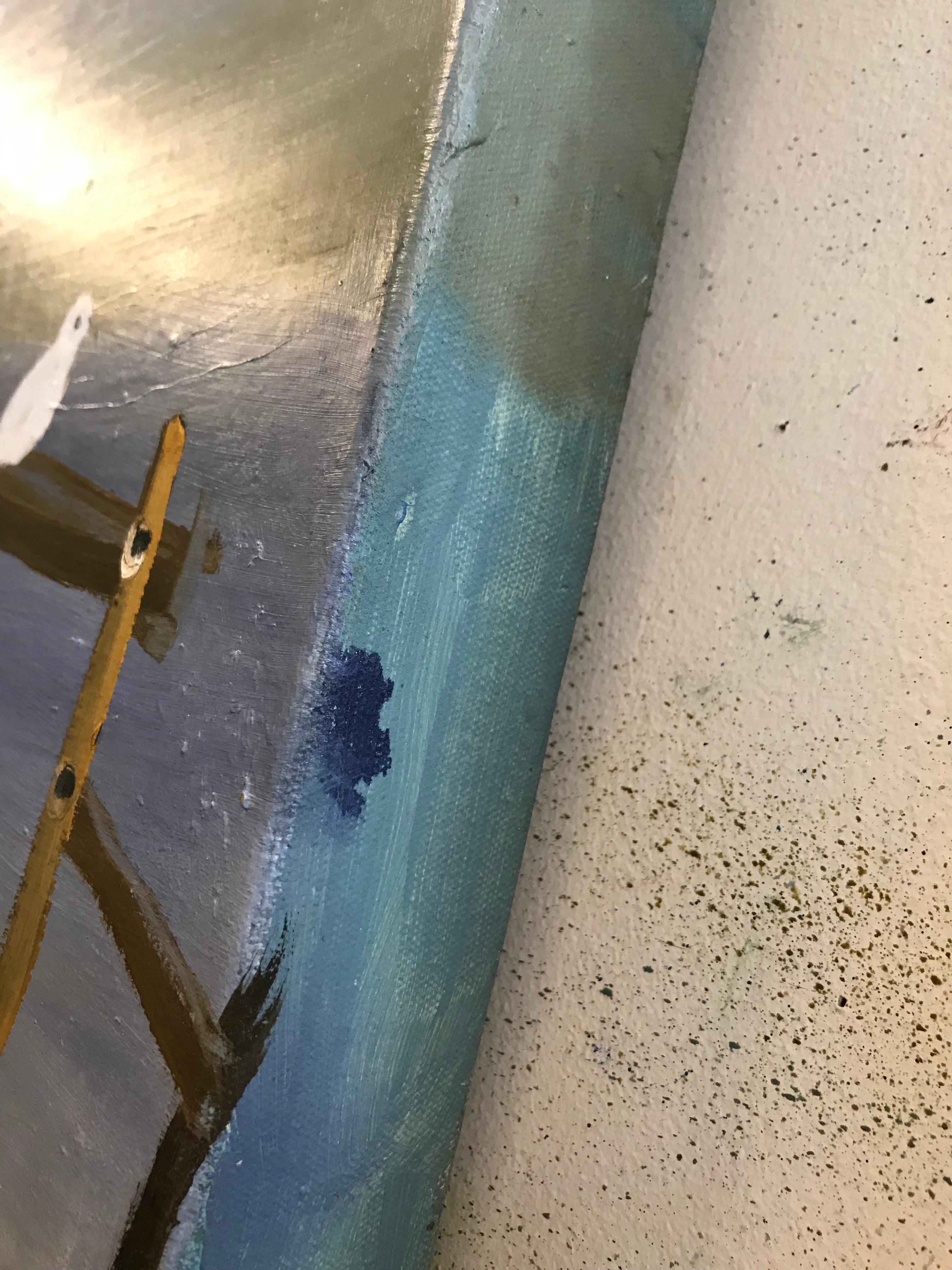 Nell'opera di Alexandra Rozenman, un dipinto olio su tela di 30 x 40 x 2,5 pollici, ti ritrovi sul palcoscenico in un'ambientazione surreale. Tutto è inaspettato e strano. Sentiamo il solletico perché tutto è riconoscibile, ma niente è familiare.