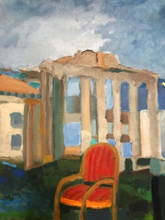 "All the Roads lead to Rome?", oil painting, landscape, blue, grey, red, orange