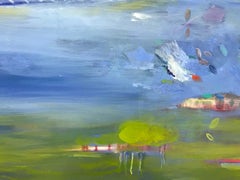 "Alone", Contemporary Abstract Landscape, Green, Blue, Purple, Oil Painting