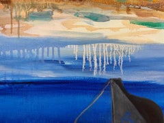 "Inondation dans une école de musique", paysage contemporain, piano, peinture à l'huile, 2022.