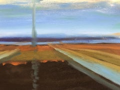 "One-Way Ticket to Paris", Abstract Landscape, Blues, Browns, Oil Painting, 2019