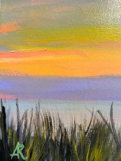 "Jouer avec la lumière", paysage contemporain, fantaisiste, coucher de soleil, peinture à l'huile.