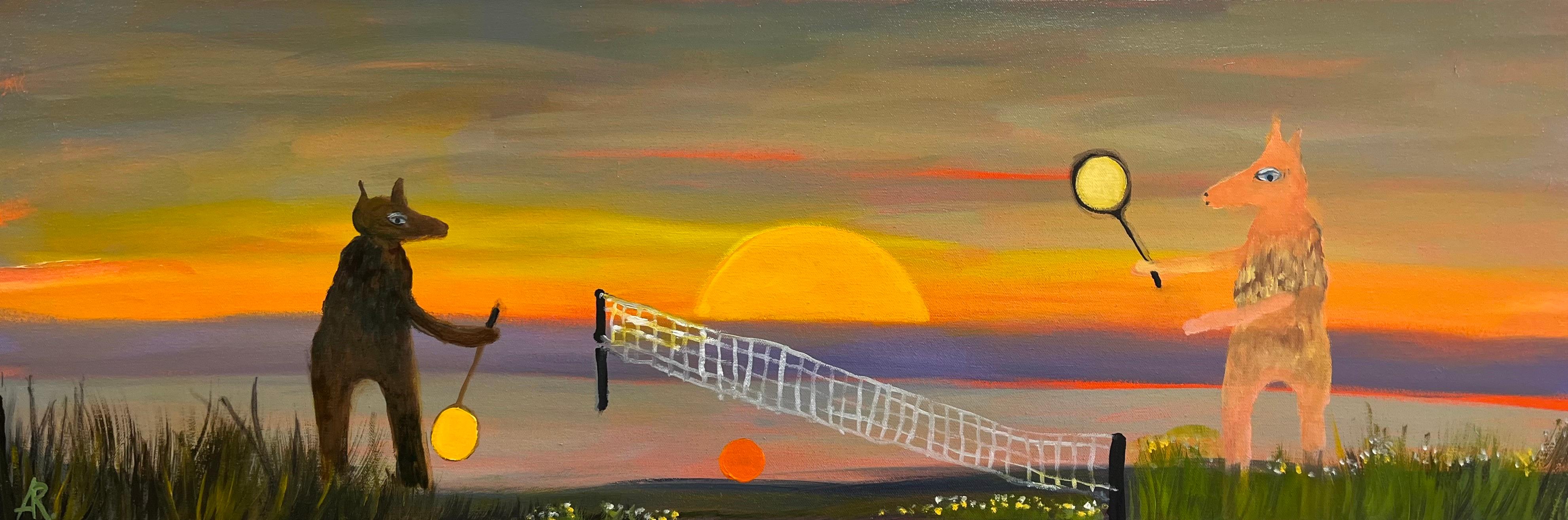 Alexandra Rozenman Animal Painting - "Playing with Light", Contemporary Landscape, Whimsical, Sunset, Oil Painting