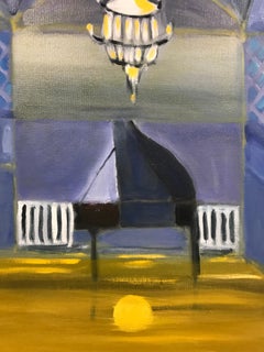"Sound of the Yellow Light", Surreal, Piano, Purple, Black, Oil Painting