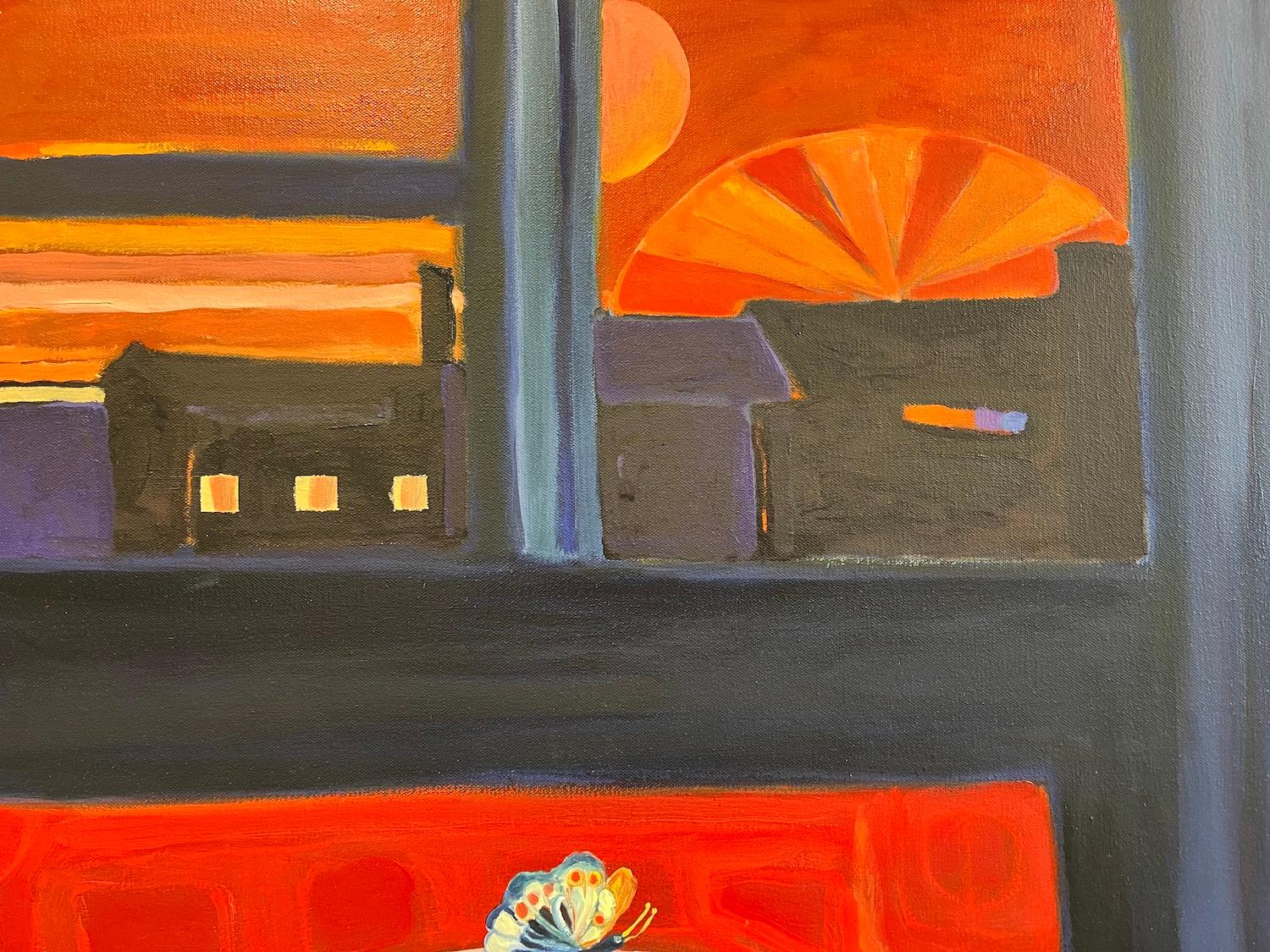 „Sunset with Sunny Side-Up, Black Pepper and a Butterfly“, Ölgemälde, 2023 – Painting von Alexandra Rozenman