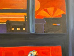 "Sunset with Sunny Side-Up, Black Pepper and a Butterfly", Red, Oil Painting