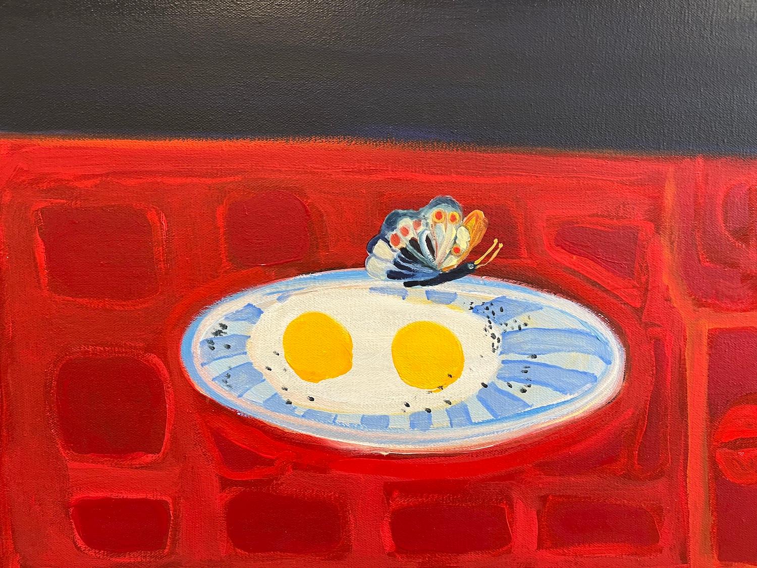 „Sunset with Sunny Side-Up, Black Pepper and a Butterfly“, Ölgemälde, 2023 (Zeitgenössisch), Painting, von Alexandra Rozenman