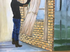 "The Two Worlds", surreal, foggy, grey, green, oil, acrylic, painting