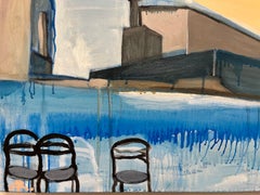 « Trois chaises, 2 Oranges et une peinture abstraite, paysage, techniques mixtes, 2022