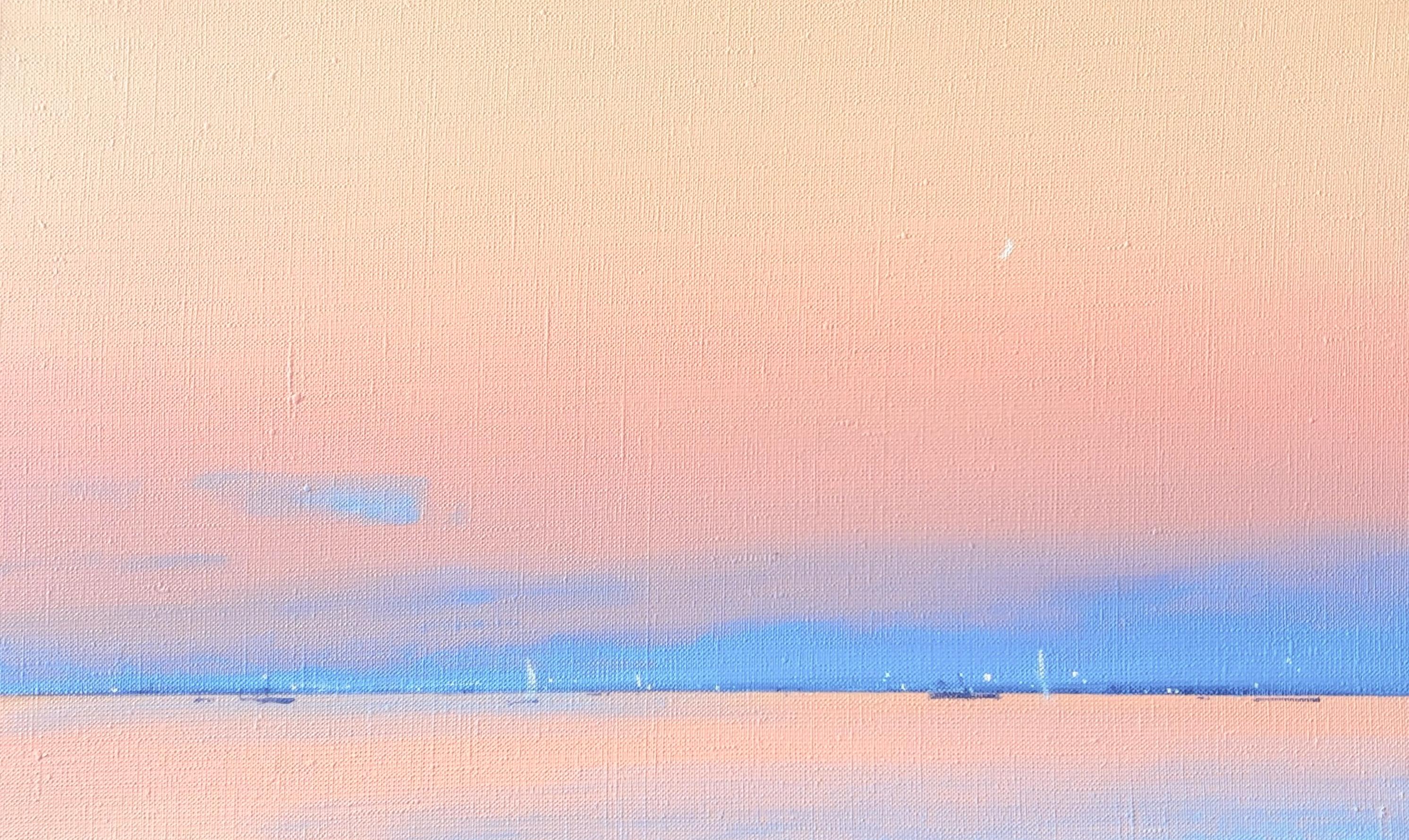 Blue horizon , 30x50 cm, oil, acrylic, canvas - Painting by Alexandra Savina