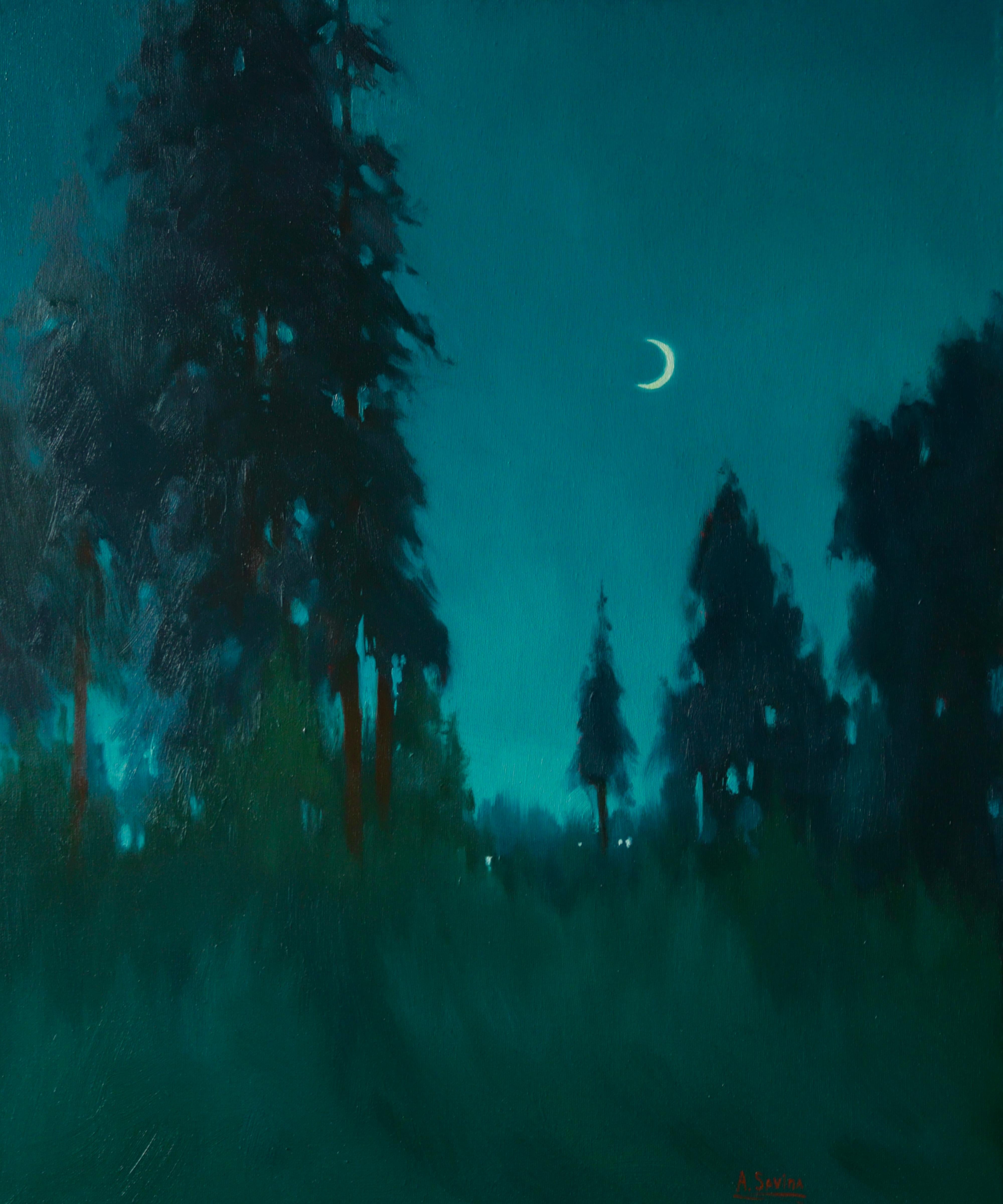 Luna, 60x50 cm, olio, acrilico, tela - Art di Alexandra Savina