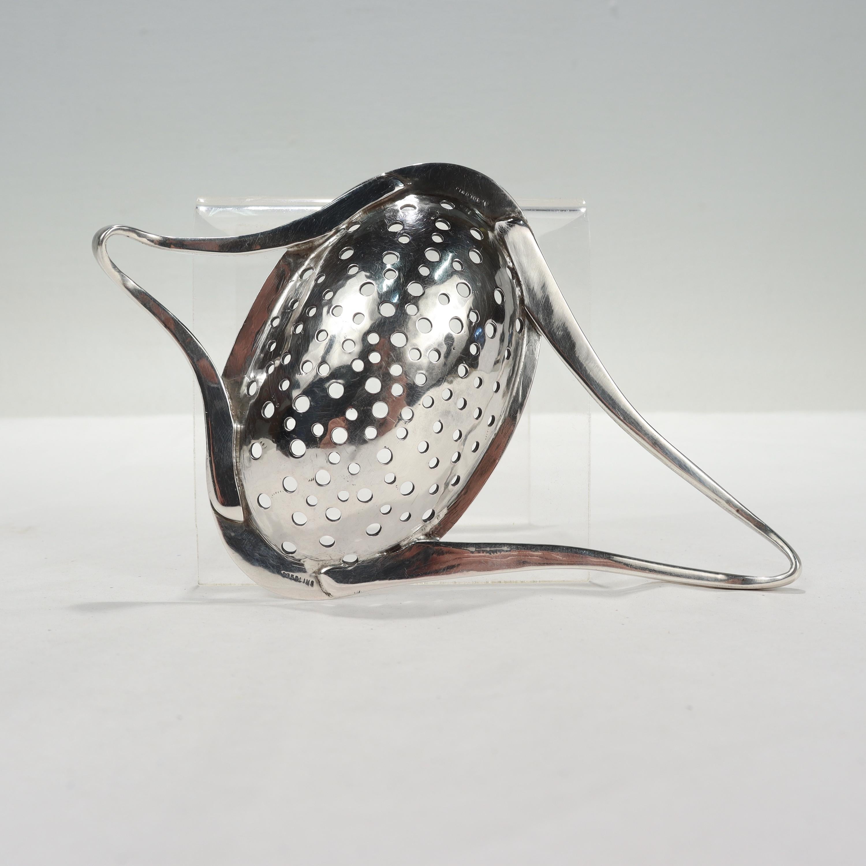 Women's or Men's Alexandra Solowij Watkins Modernist Sterling Silver Tea or Cocktail Strainer For Sale