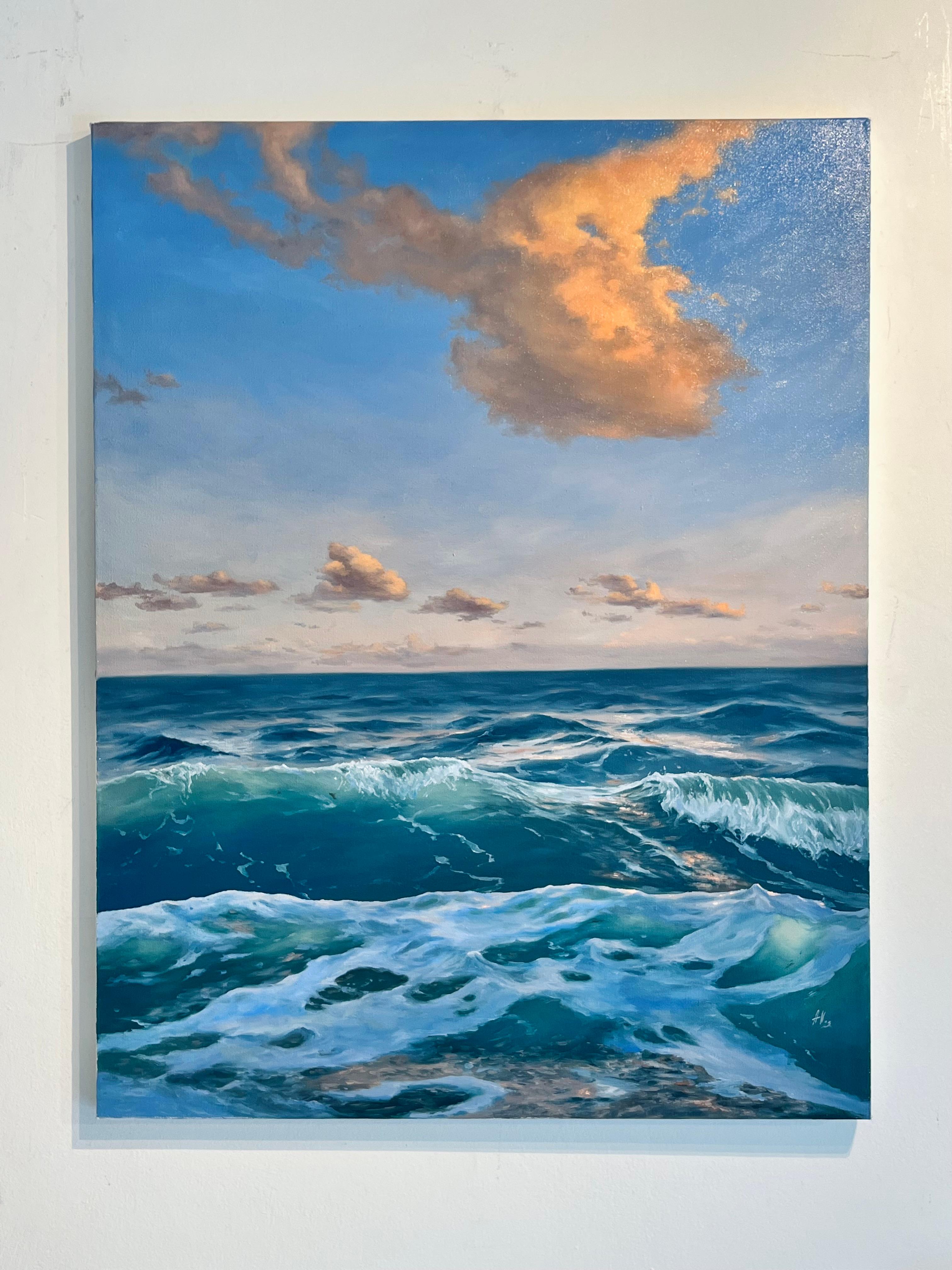 Morning Light - original seascape contemporary coast realism oil painting nature - Painting by Alexandra Velichko