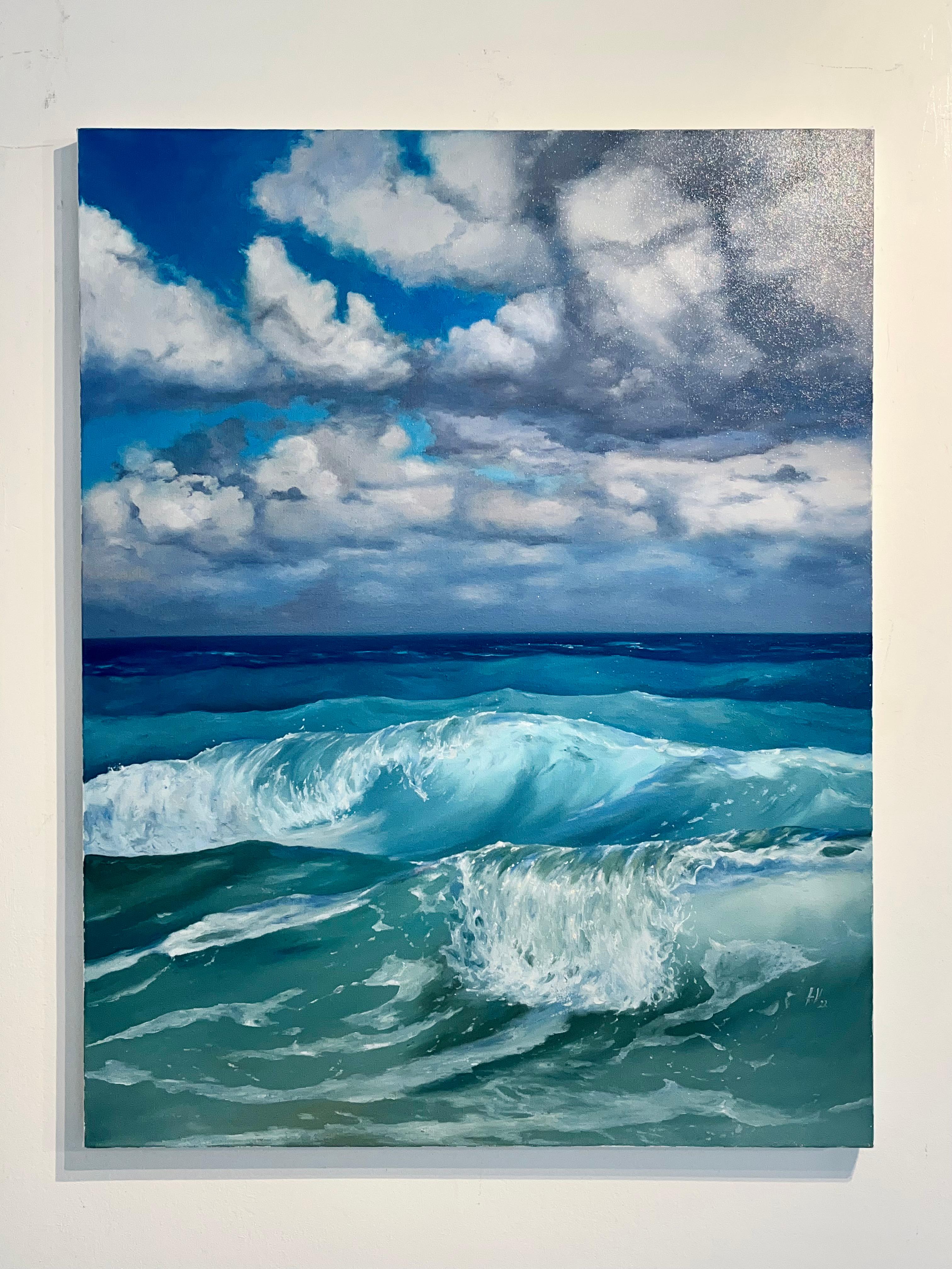 Stormy Day - original seascape contemporary coastal realism oil painting nature - Painting by Alexandra Velichko