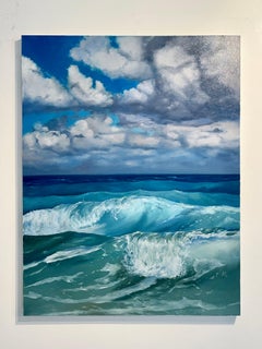 Stormy Day - peinture à l'huile originale de paysage marin contemporain de réalisme côtier - nature