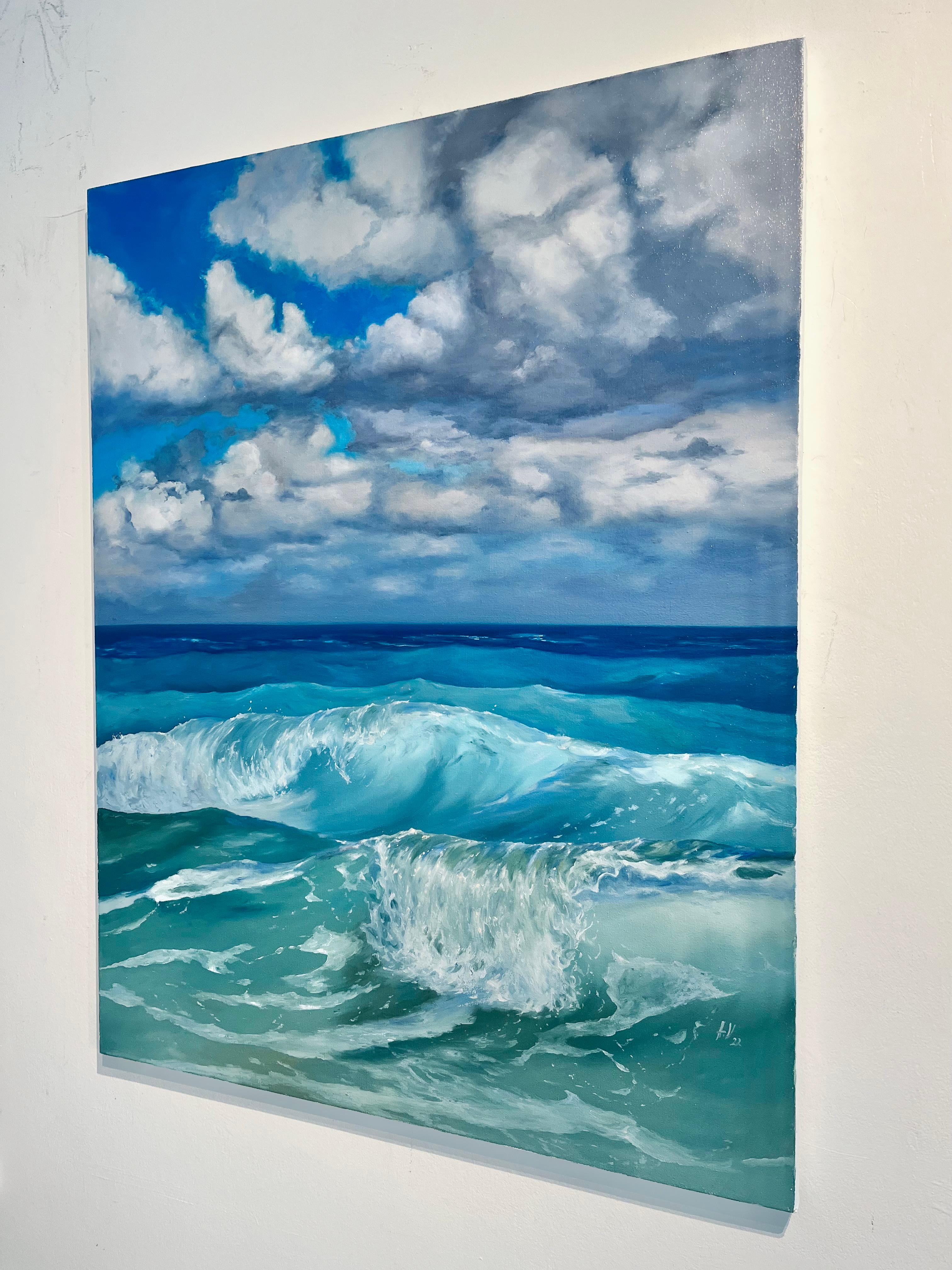 Stormy Day - original seascape contemporary coastal realism oil painting nature - Realist Painting by Alexandra Velichko