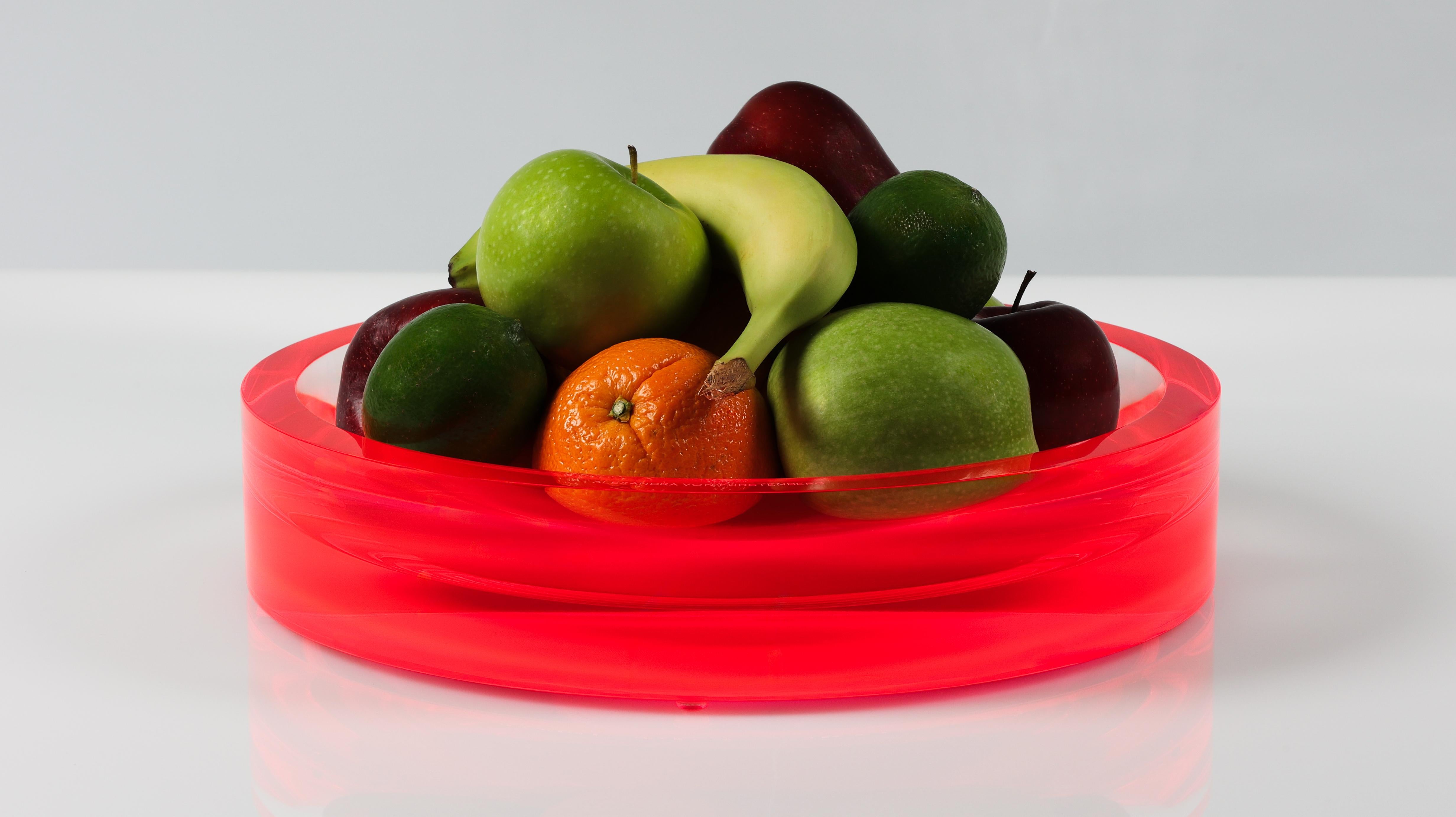 Beveled Alexandra Von Furstenberg Acrylic Round Infinity Bowl in Red Extra Large For Sale