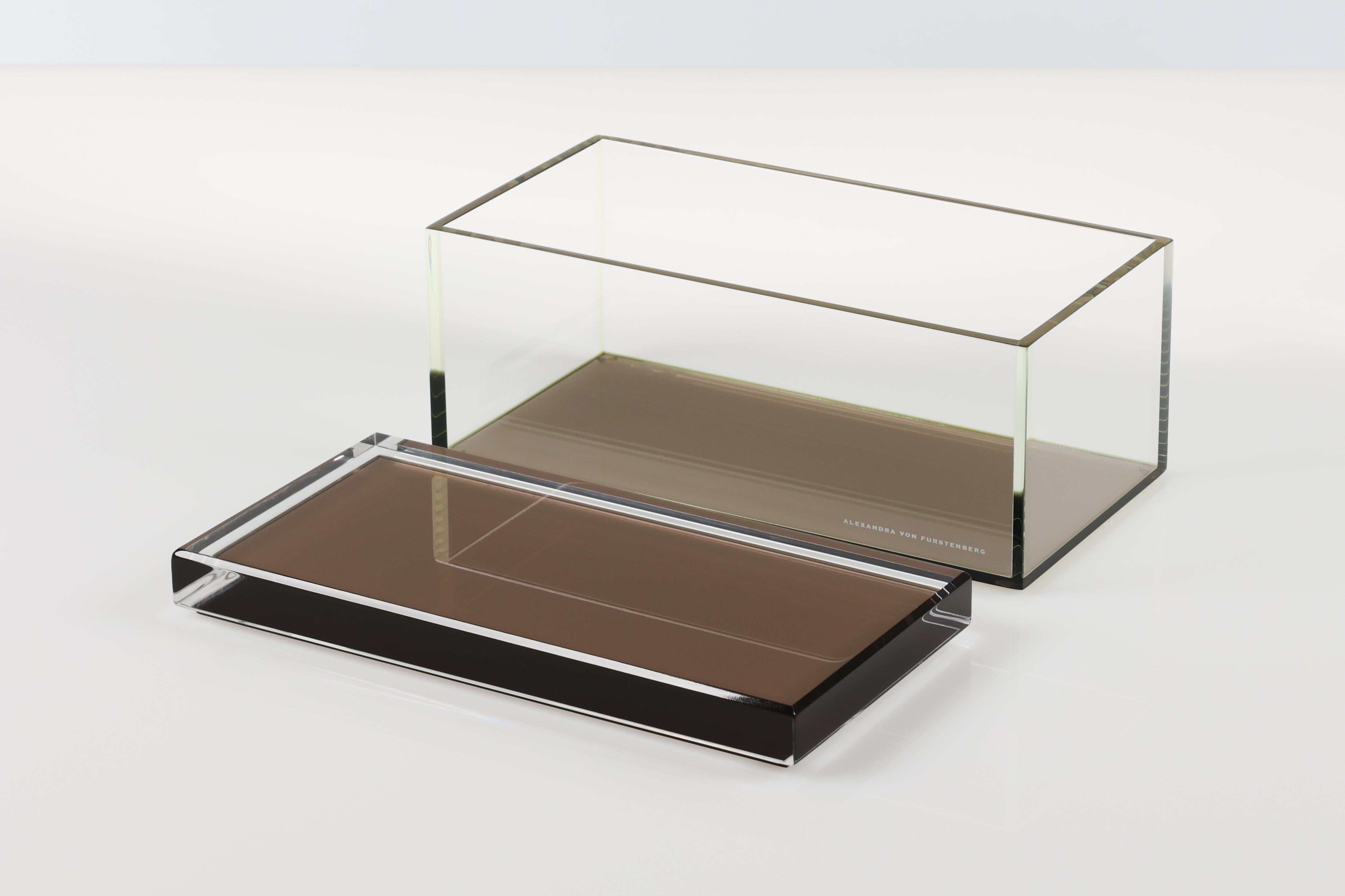 Alexandra Von Furstenberg Acrylic Treasure Box in Bronze - Large Storage Box Moderno en venta