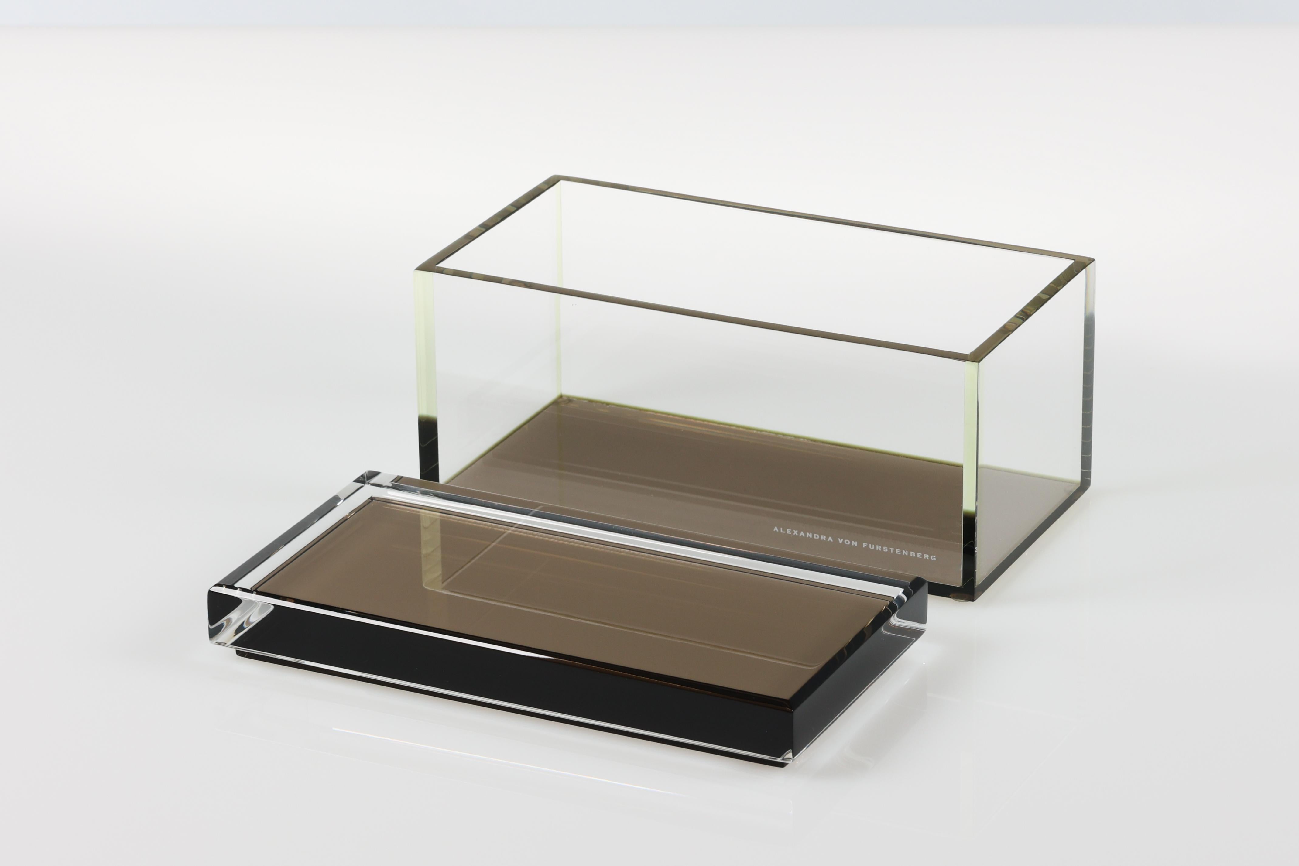 Alexandra Von Furstenberg Caja acrílica del tesoro en bronce - Caja de almacenaje mediana Moderno en venta