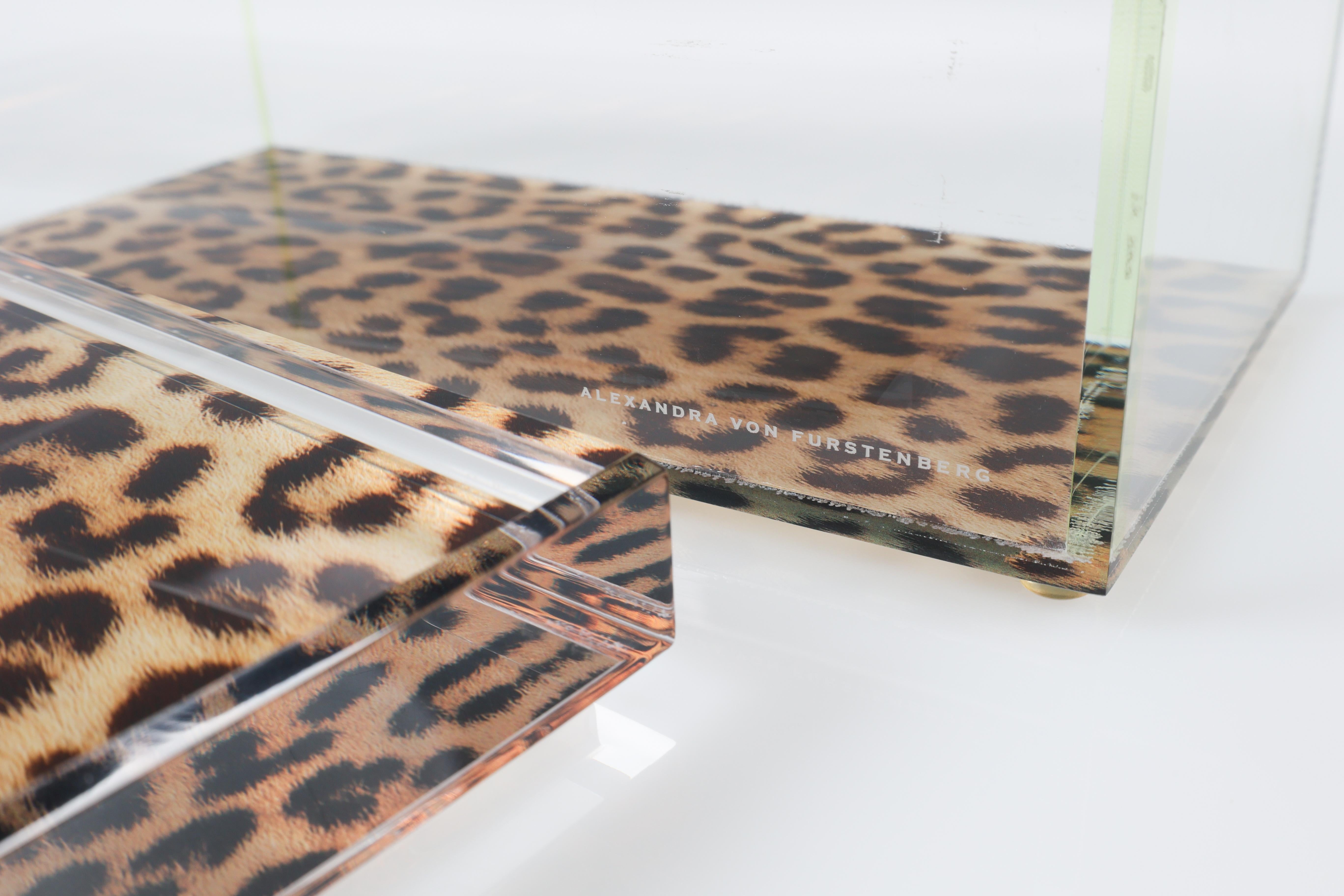 Alexandra Von Furstenberg Caja acrílica del tesoro en leopardo - Caja de almacenaje grande Estadounidense en venta
