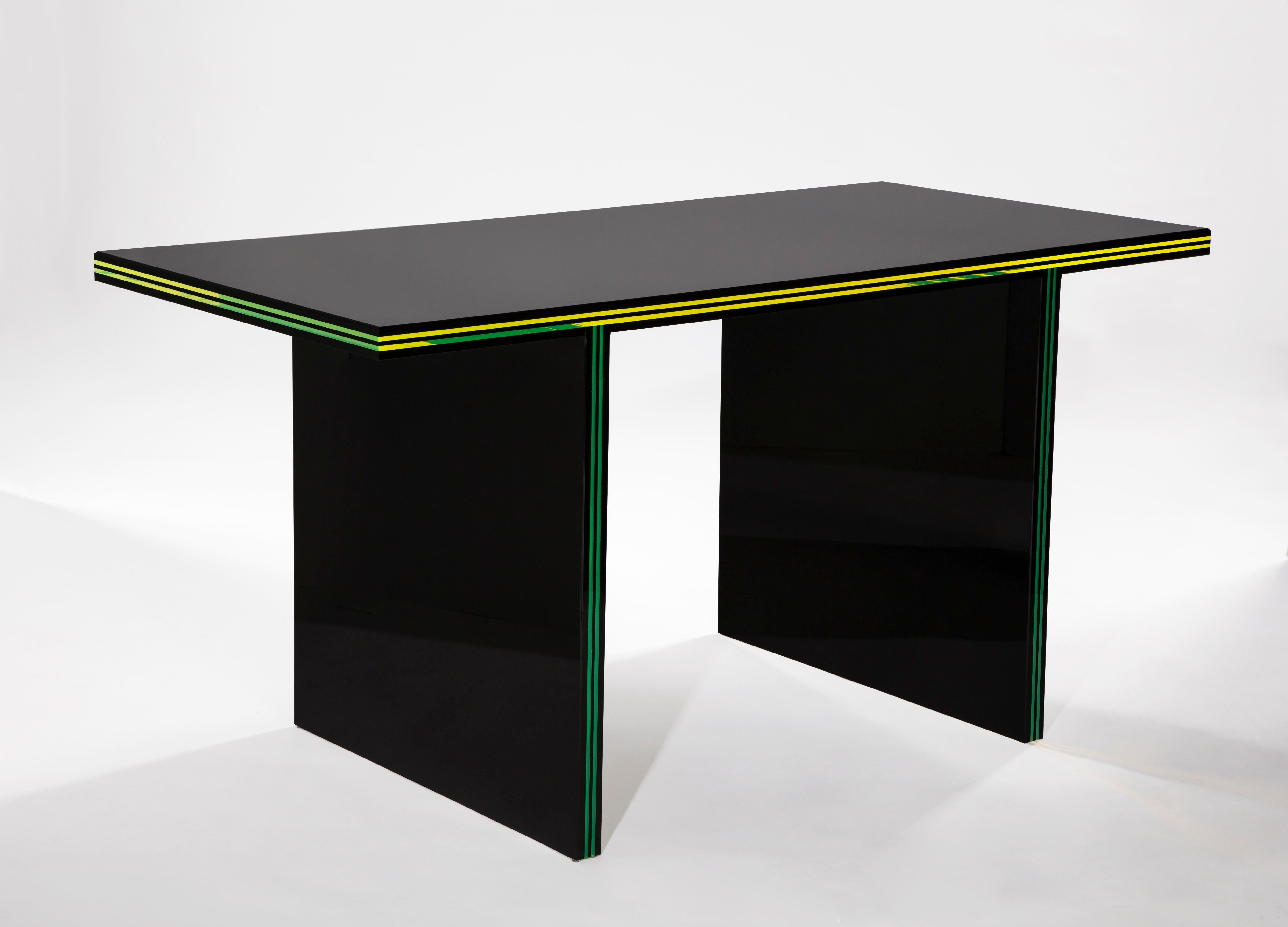 Built from layers of opaque and translucent acrylic, this solid desk blends sleek, modern design with a touch of luxury. The same style as AVF's personal office desk, it brings sophistication to any room. Perfect for your office or as a stylish work
